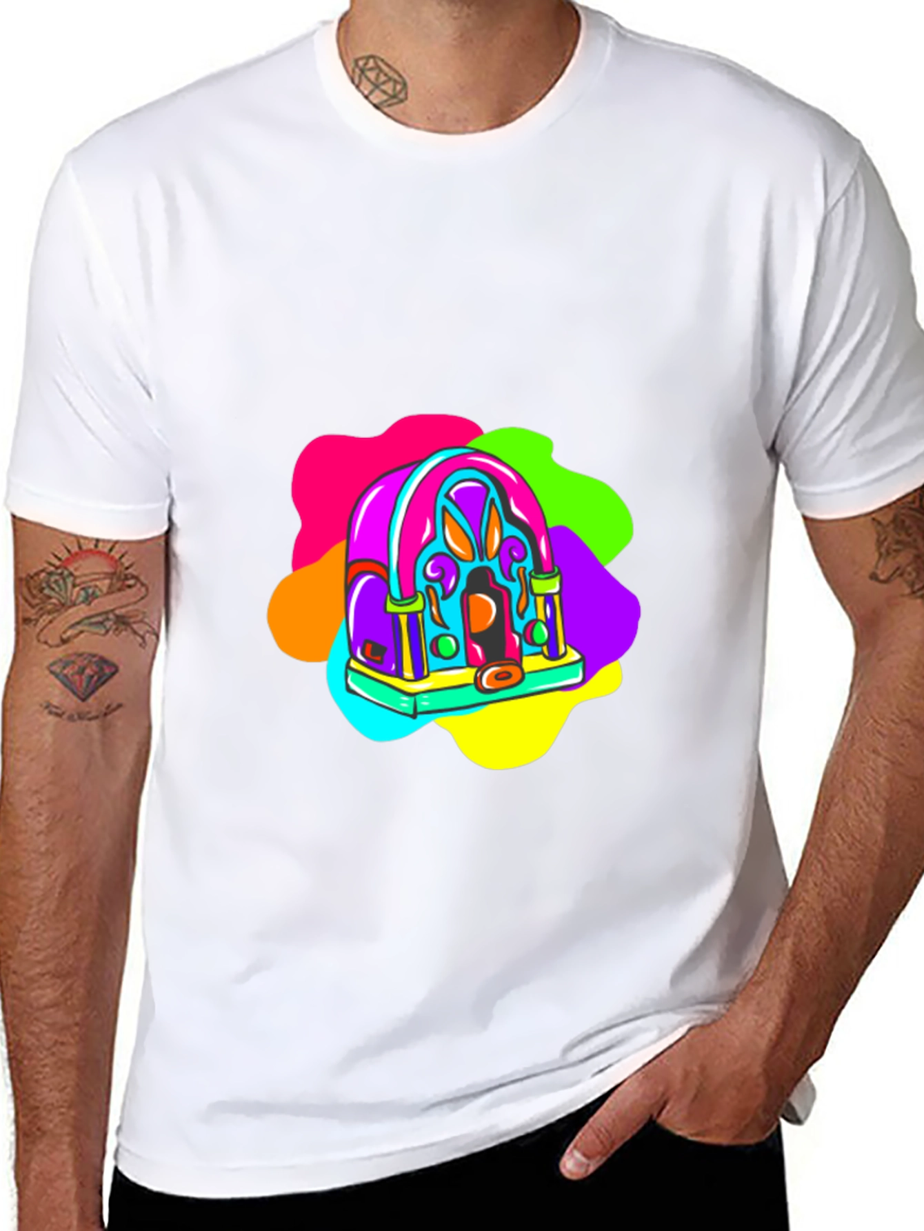 Retro Radio Black T-Shirt: Vibrant & Funky Design