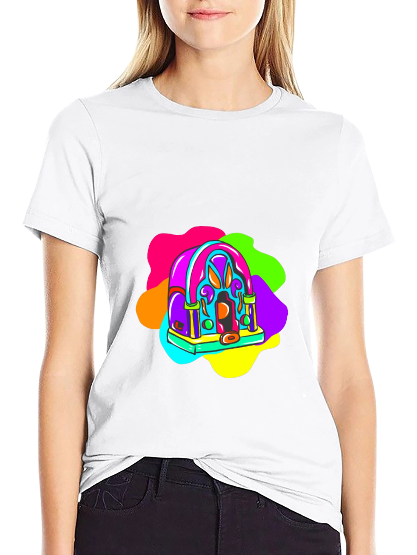 Retro Radio Black T-Shirt: Vibrant & Funky Design