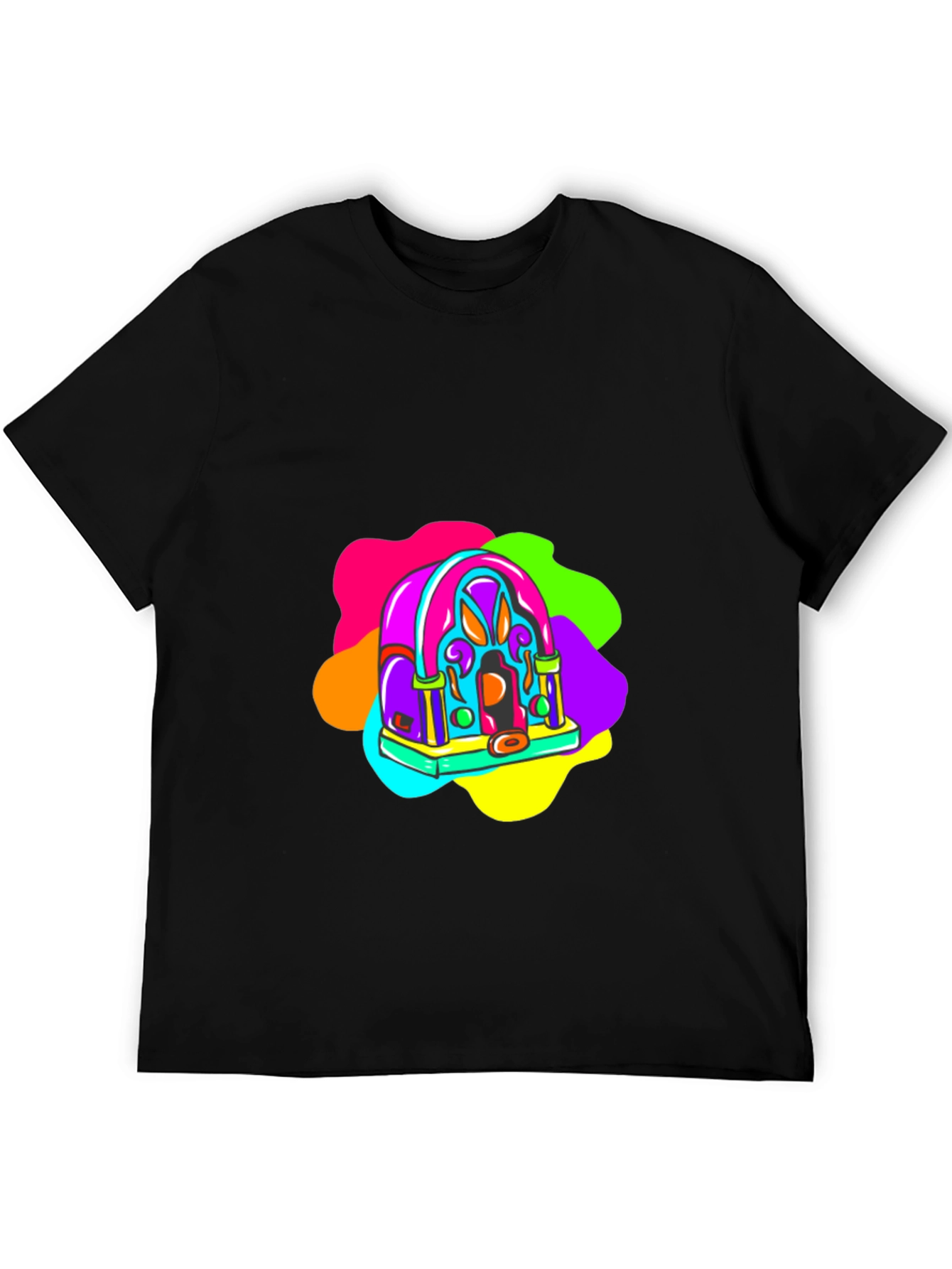 Retro Radio Black T-Shirt: Vibrant & Funky Design