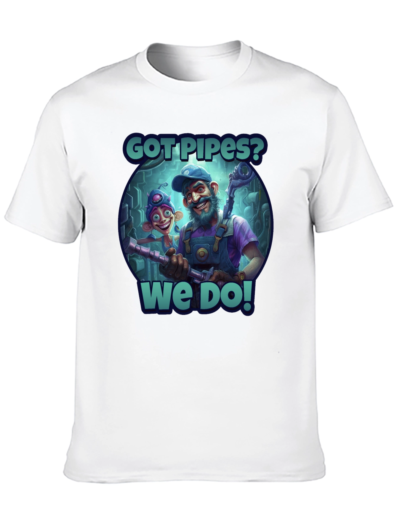 Got Pipes? Funny Cartoon Plumbers Black T-Shirt