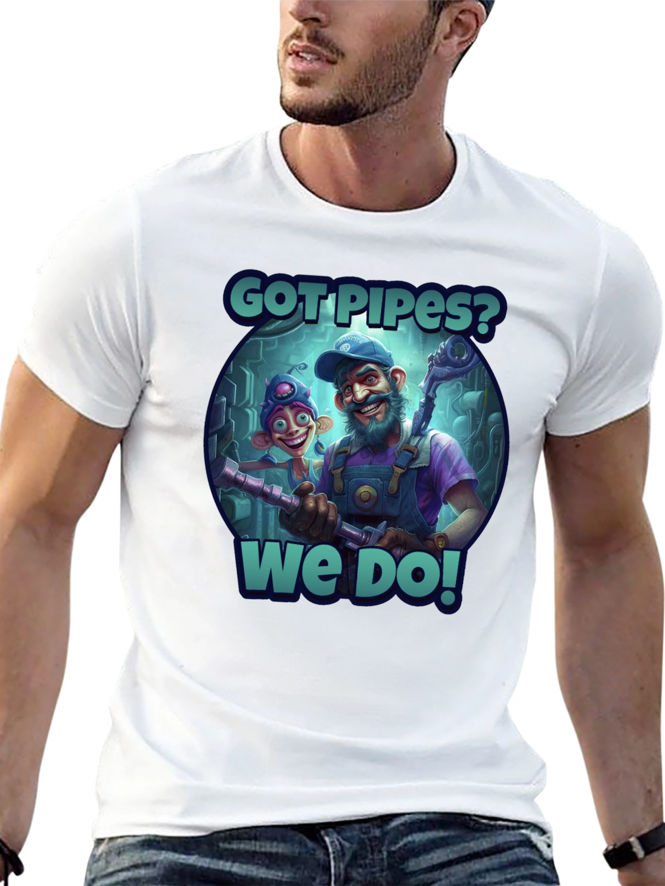 Got Pipes? Funny Cartoon Plumbers Black T-Shirt
