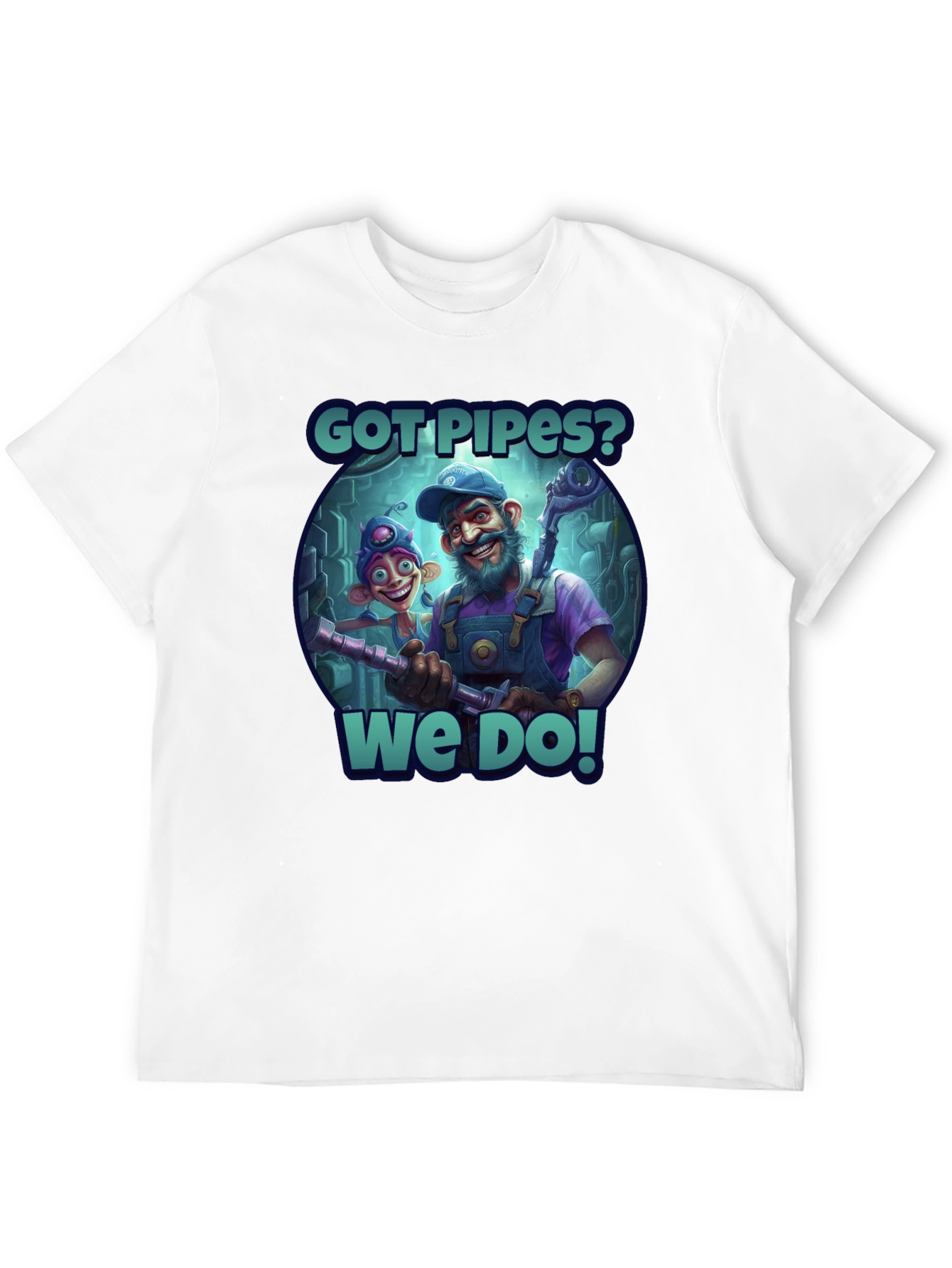 Got Pipes? Funny Cartoon Plumbers Black T-Shirt