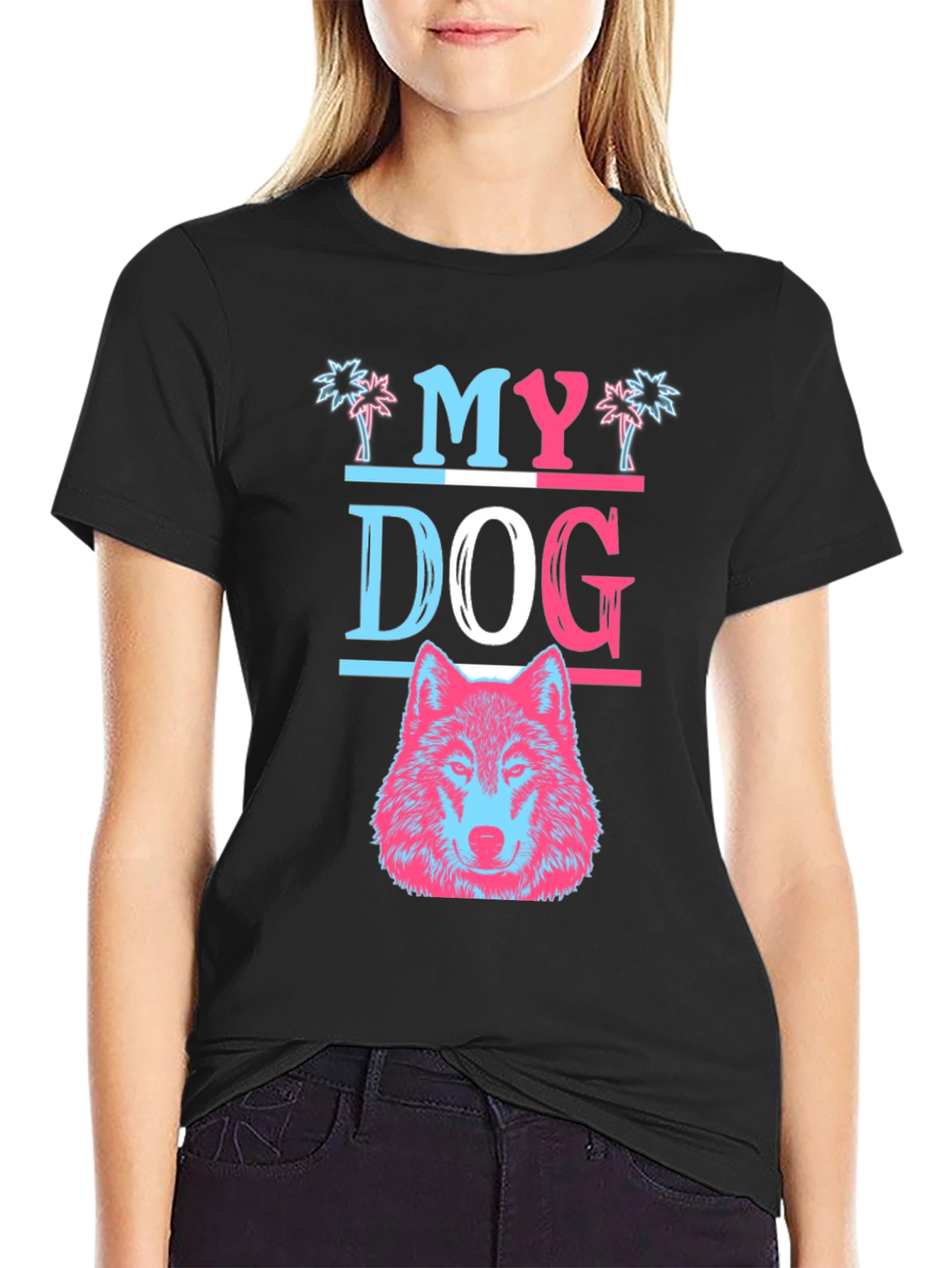 My Dog Wolf Graphic T-Shirt - Black