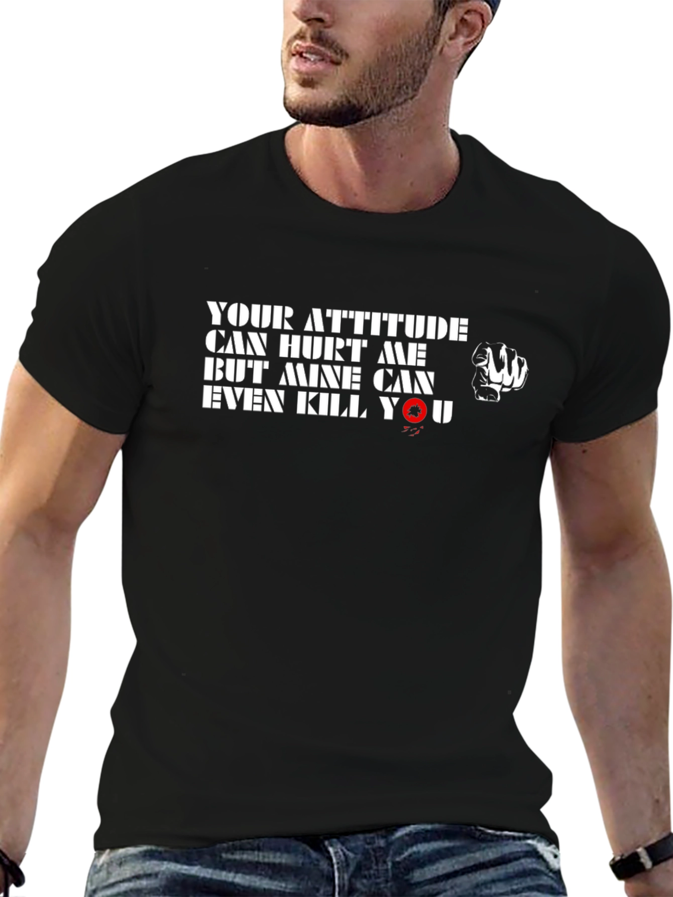 Attitude Graphic Print Black T-Shirt