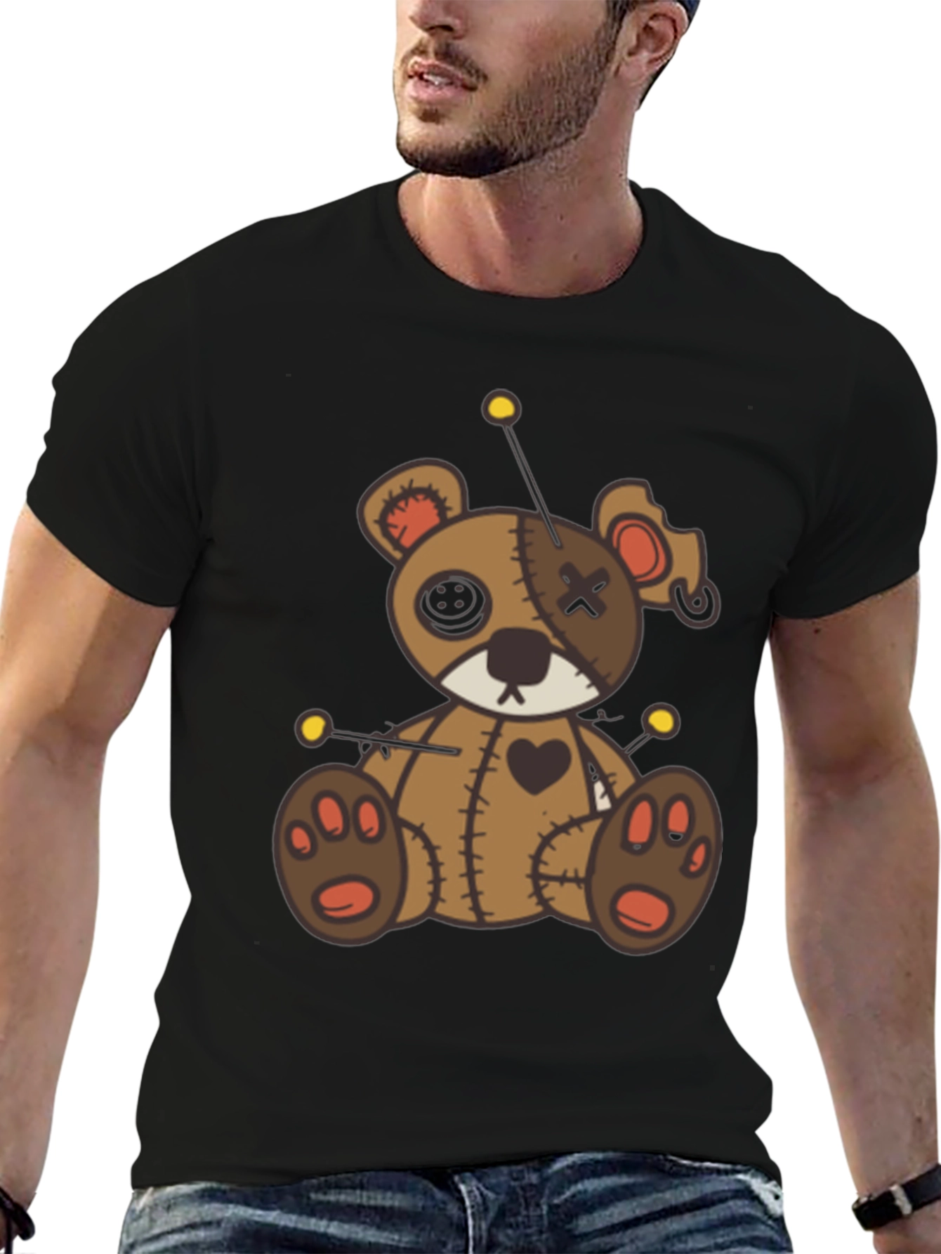 Voodoo Bear Graphic Tee - Unique Spooky Design