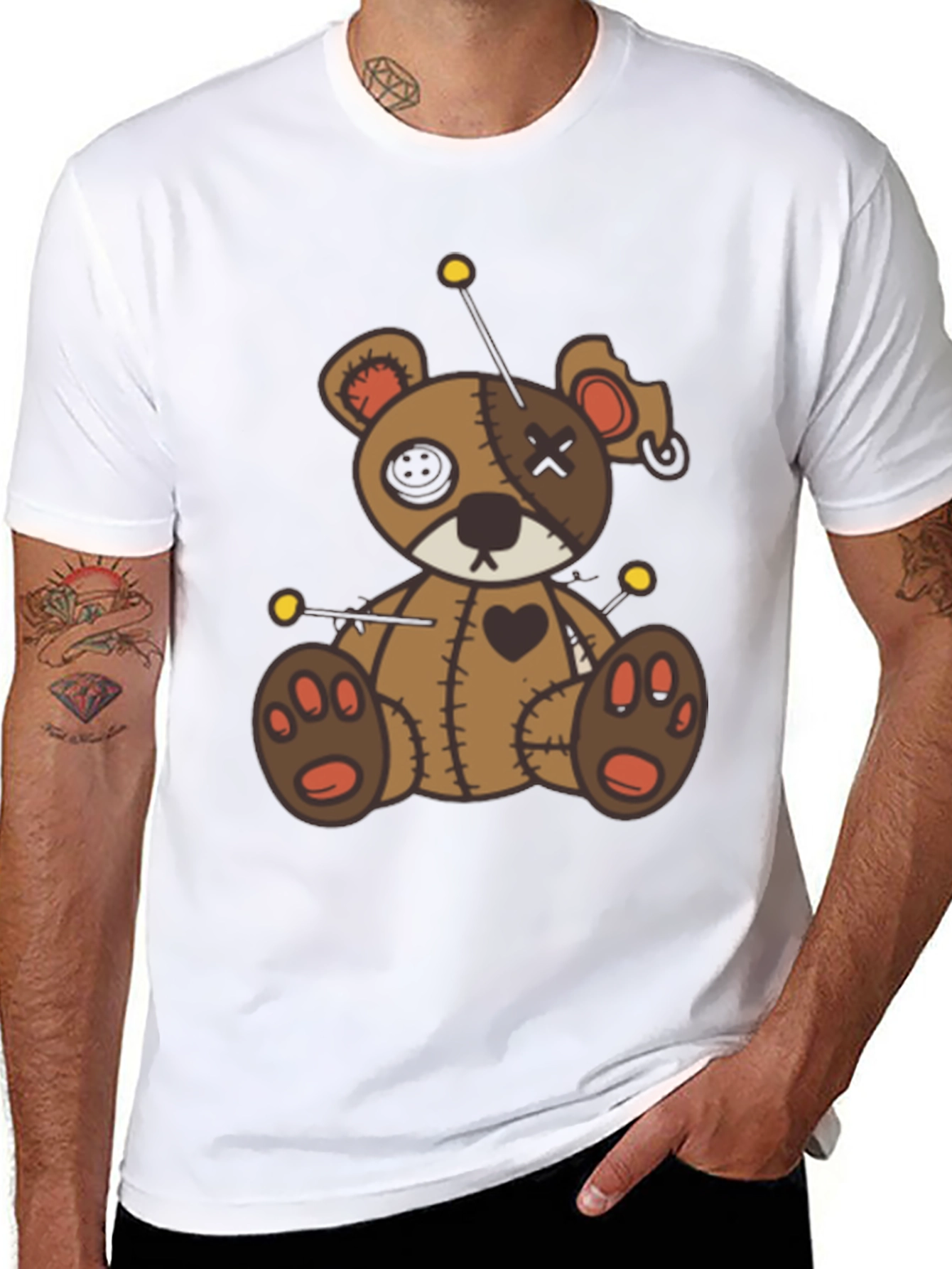 Voodoo Bear Graphic Tee - Unique Spooky Design