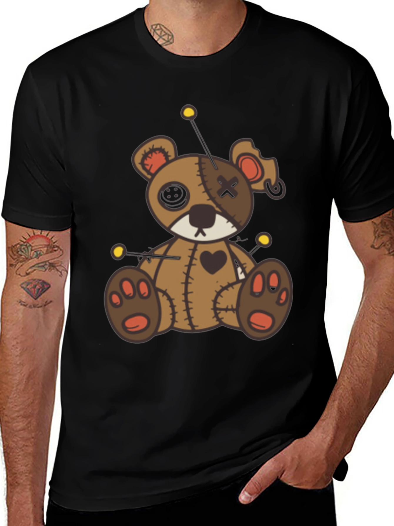 Voodoo Bear Graphic Tee - Unique Spooky Design