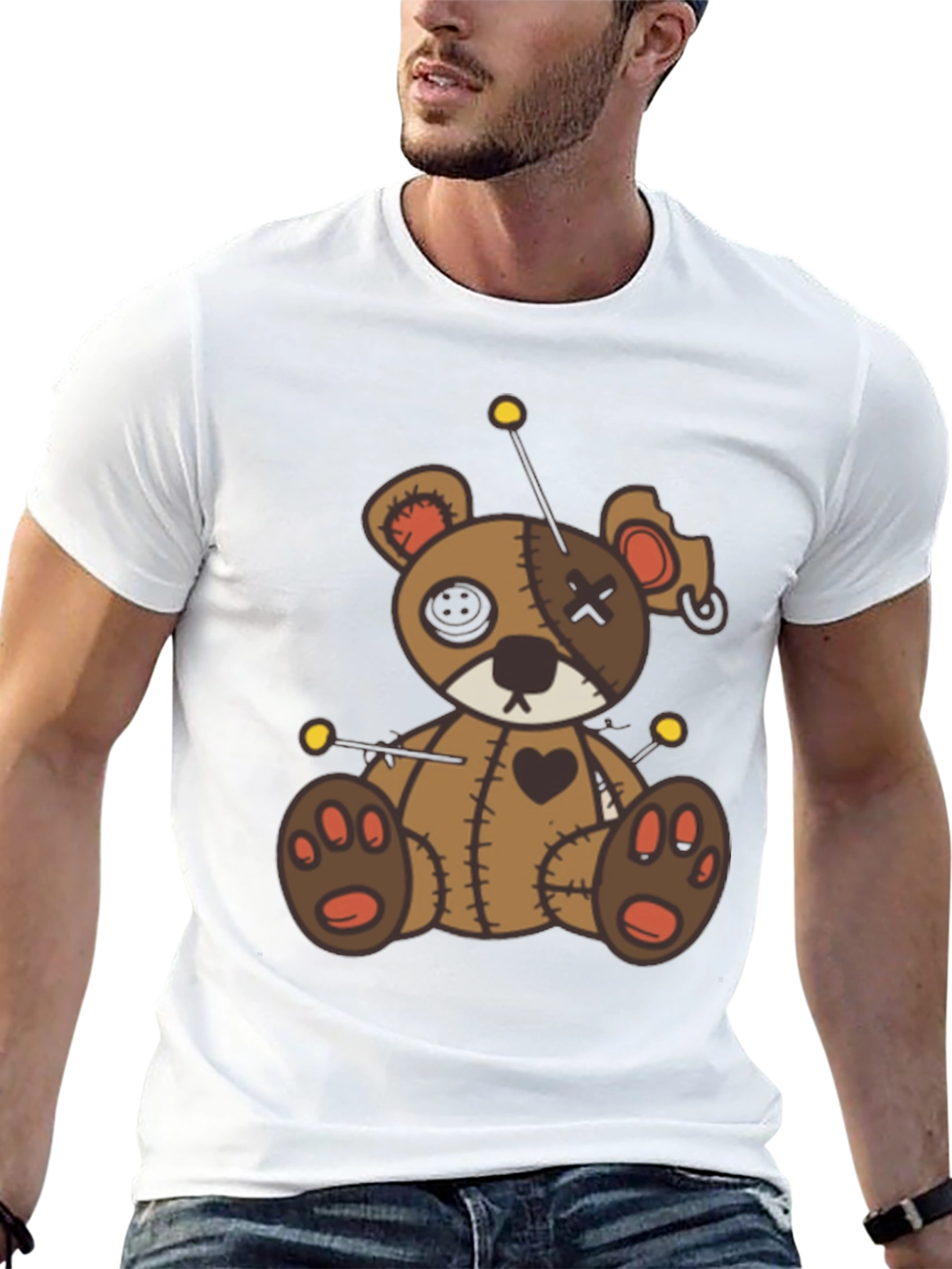 Voodoo Bear Graphic Tee - Unique Spooky Design