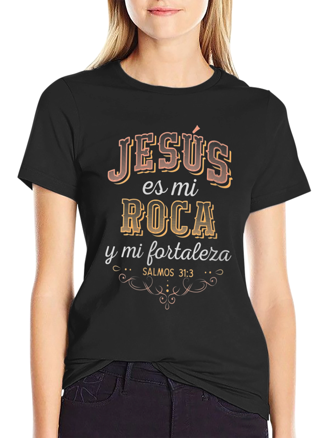 Jesus Es Mi Roca Black T-Shirt