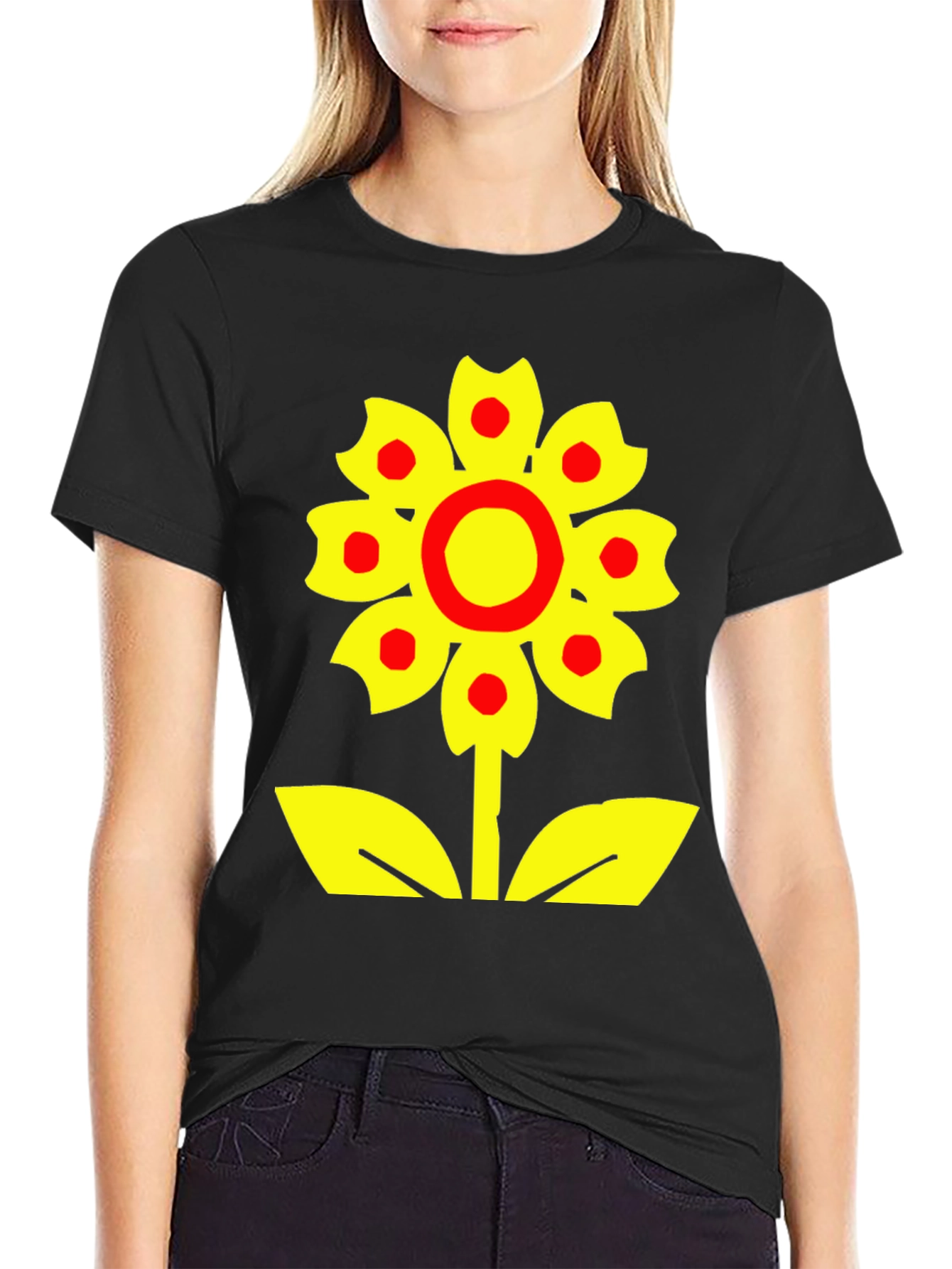 Bold Flower Graphic Tee - Black Cotton Blend
