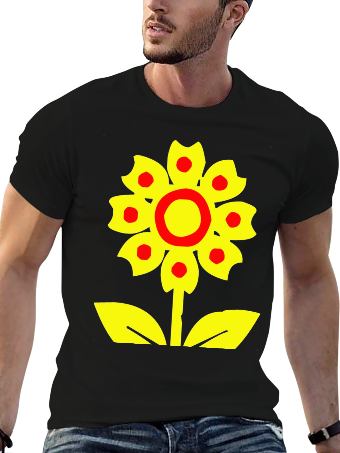 Bold Flower Graphic Tee - Black Cotton Blend