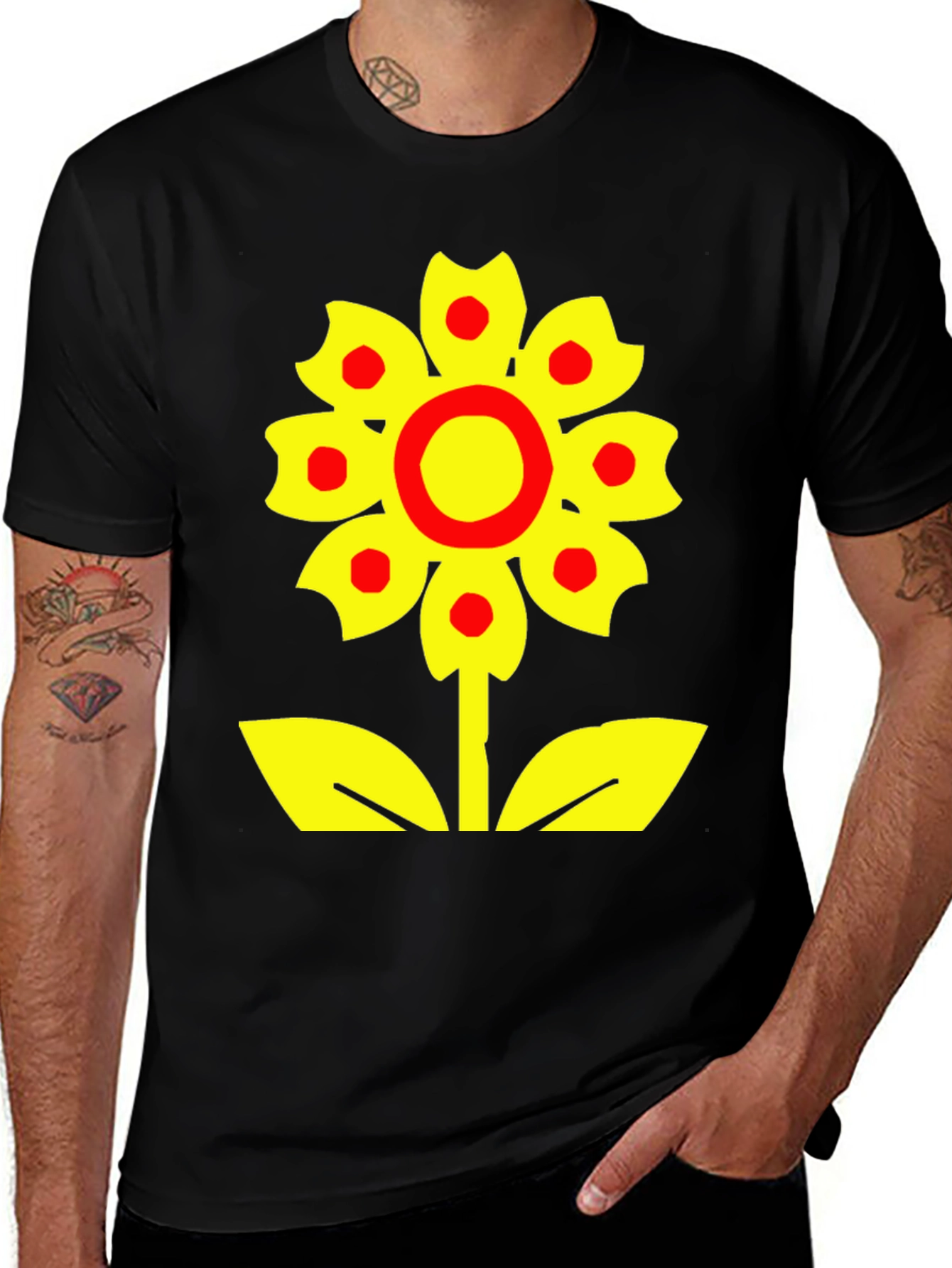 Bold Flower Graphic Tee - Black Cotton Blend