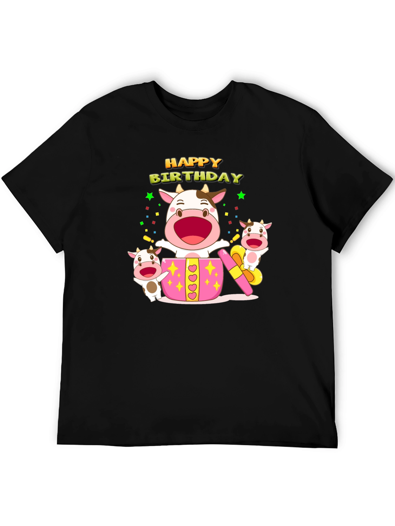 Happy Birthday Cow T-Shirt - Black