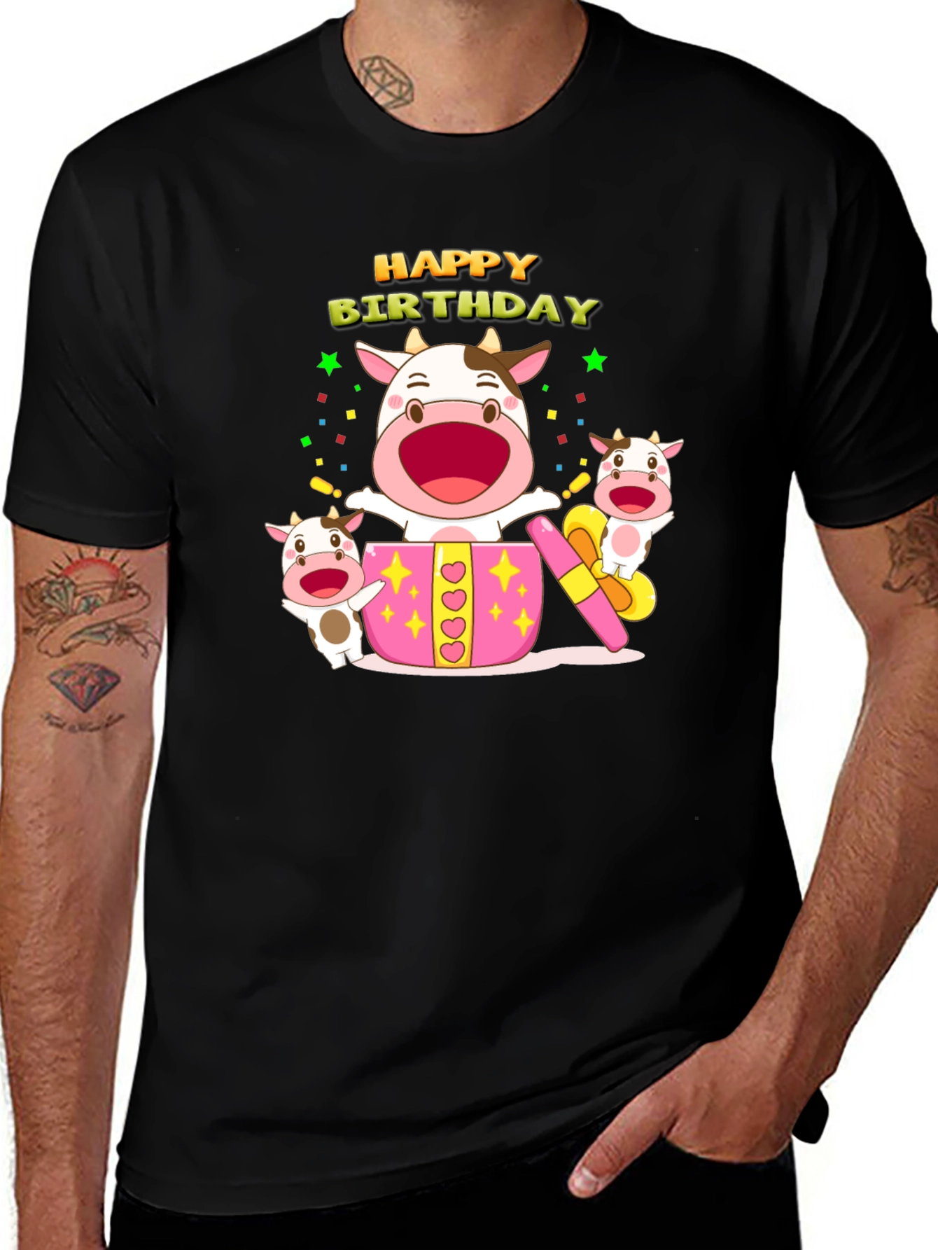 Happy Birthday Cow T-Shirt - Black