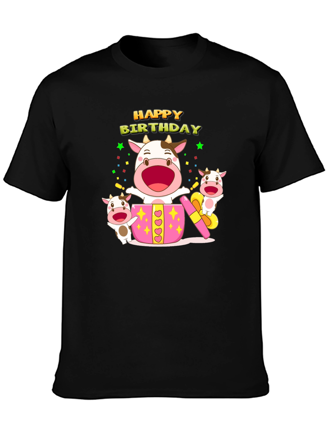 Happy Birthday Cow T-Shirt - Black