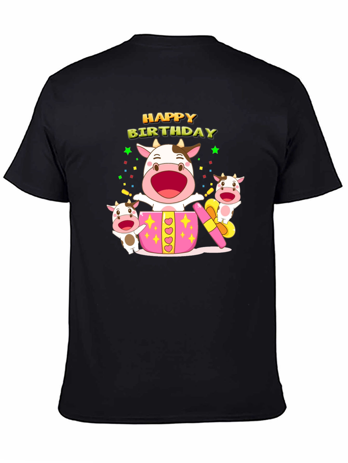 Happy Birthday Cow T-Shirt - Black