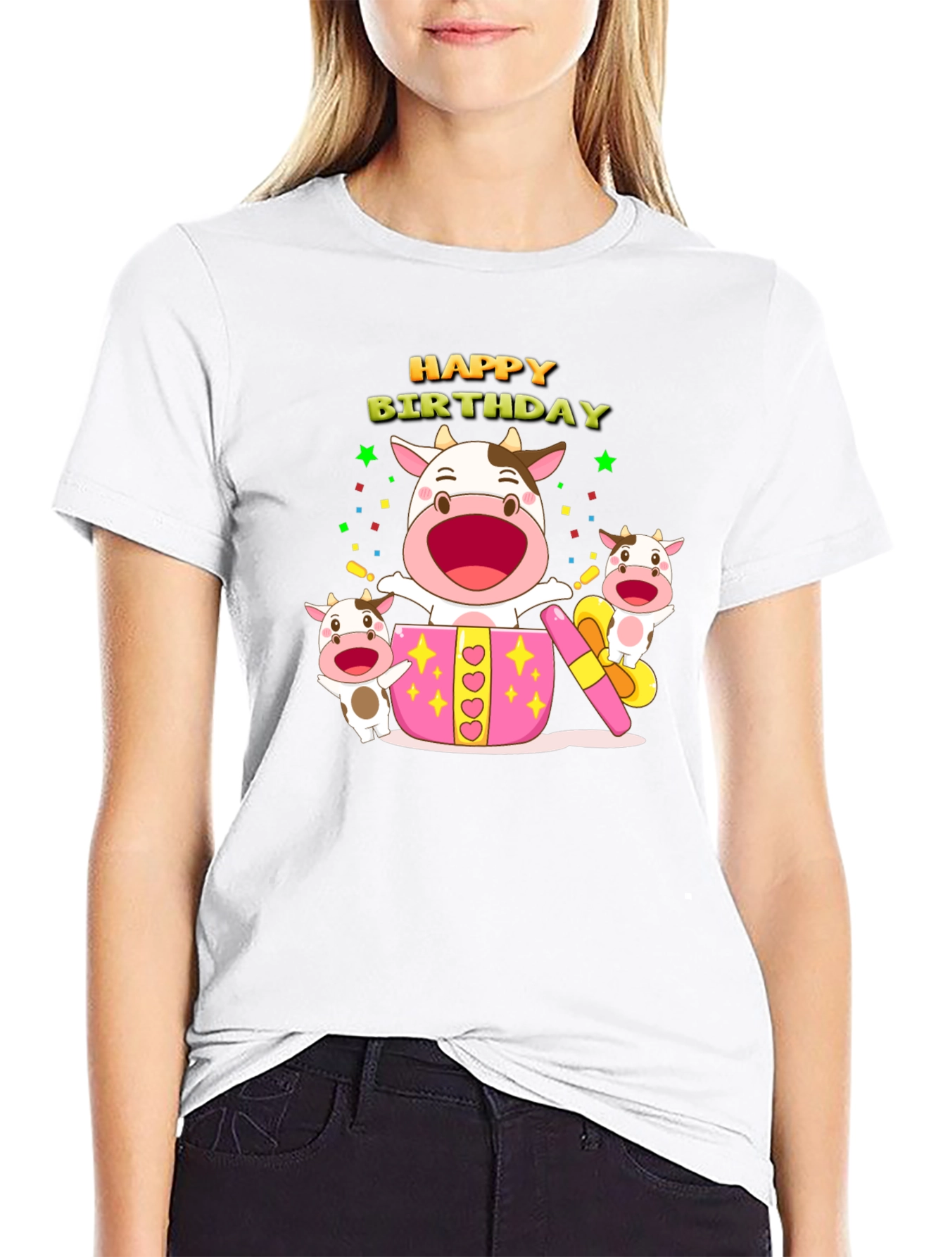 Happy Birthday Cow T-Shirt - Black