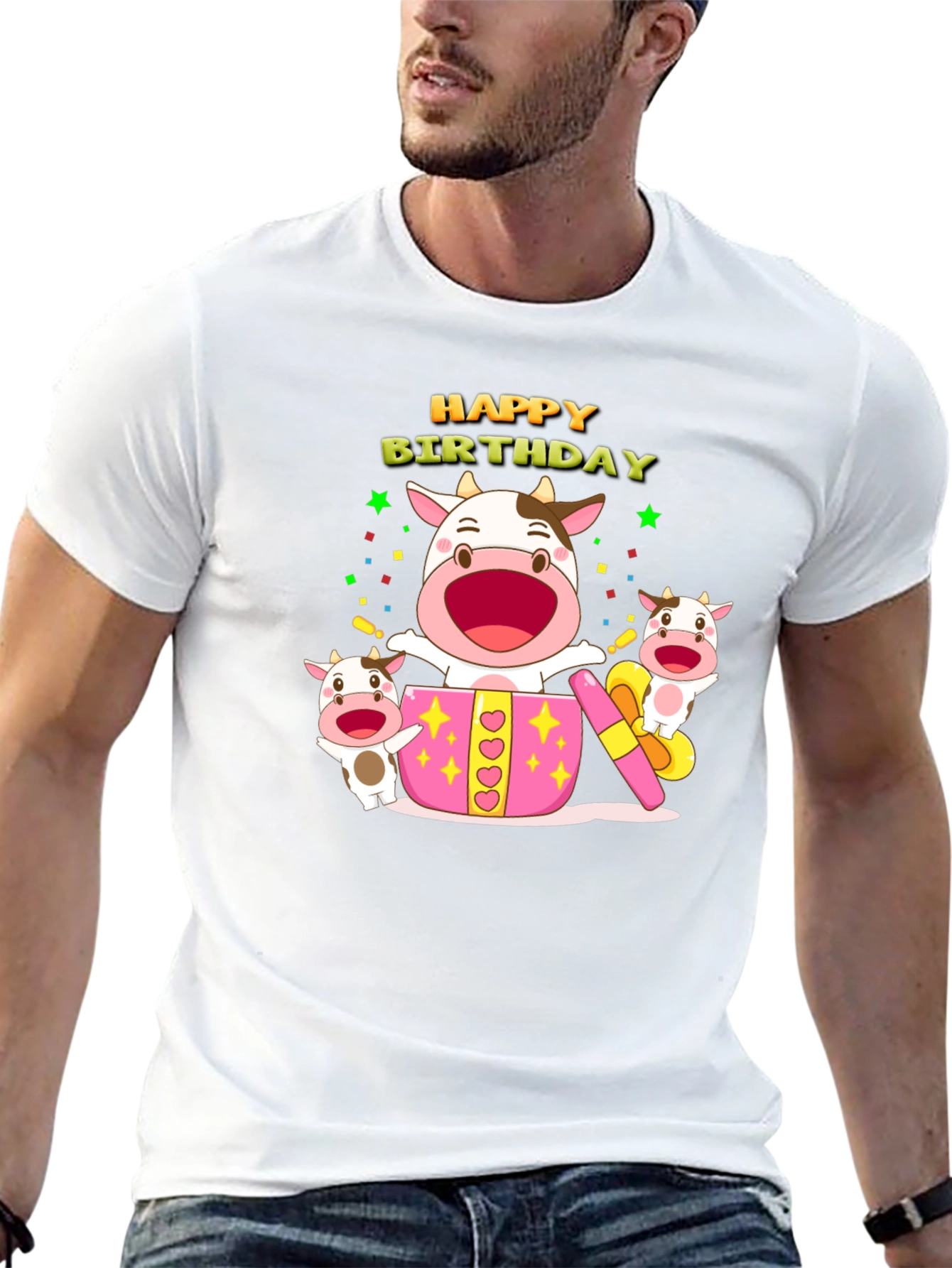 Happy Birthday Cow T-Shirt - Black