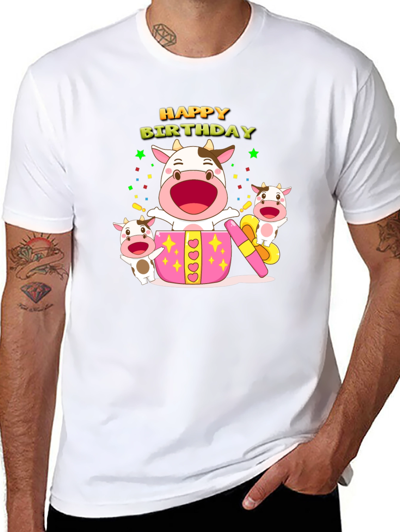 Happy Birthday Cow T-Shirt - Black
