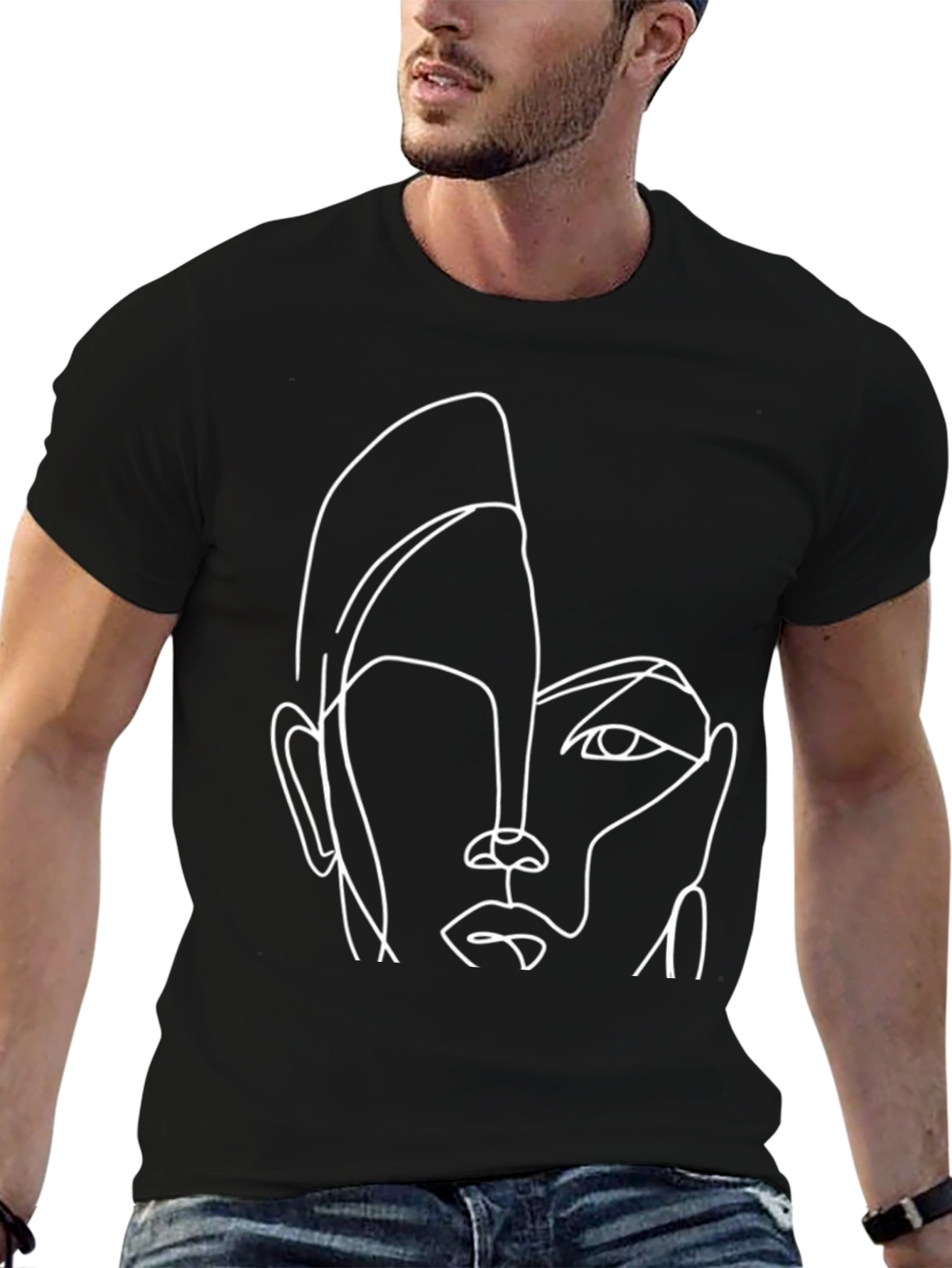 Abstract Face Line Art Graphic T-Shirt