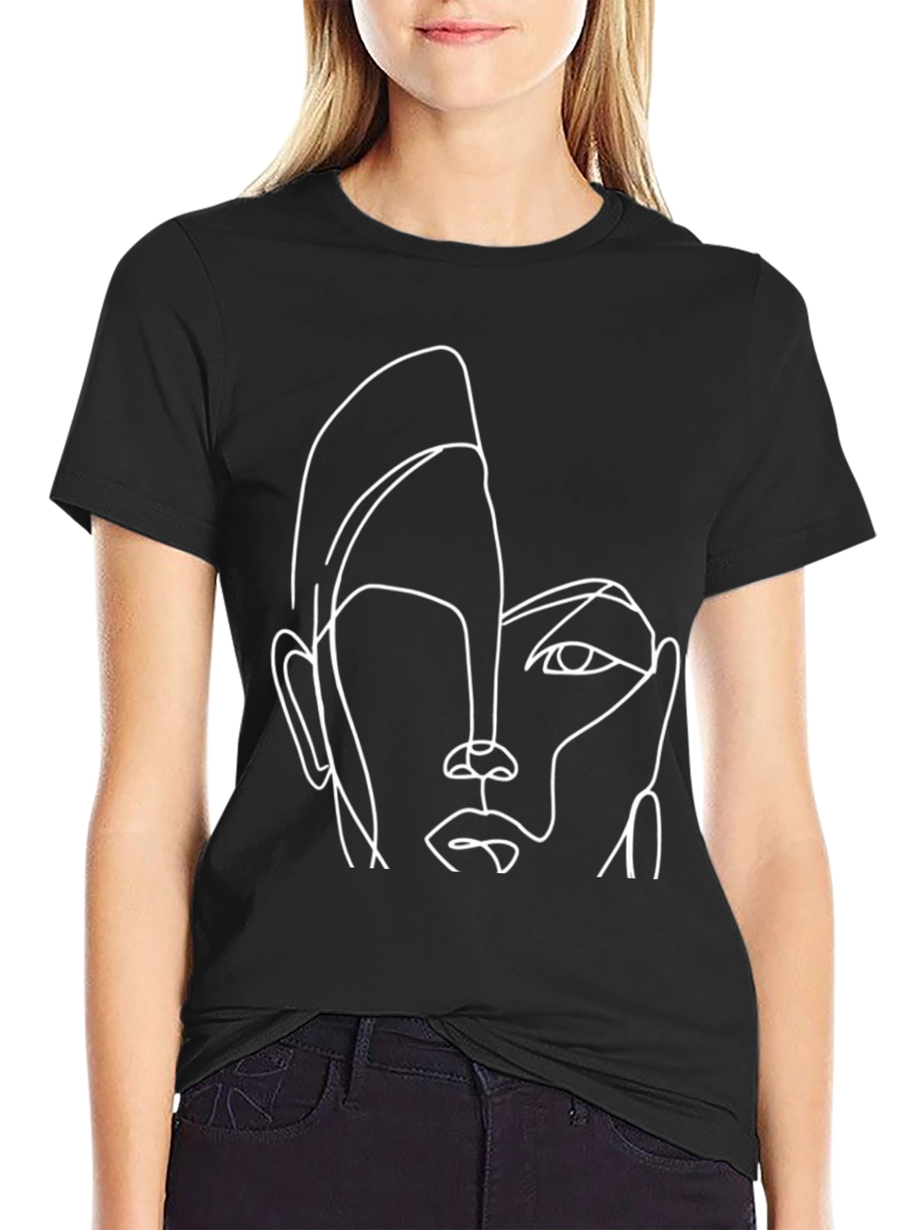 Abstract Face Line Art Graphic T-Shirt