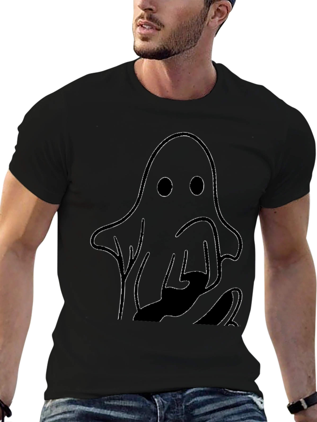 Ghost Cat Graphic Tee - Halloween Shirt