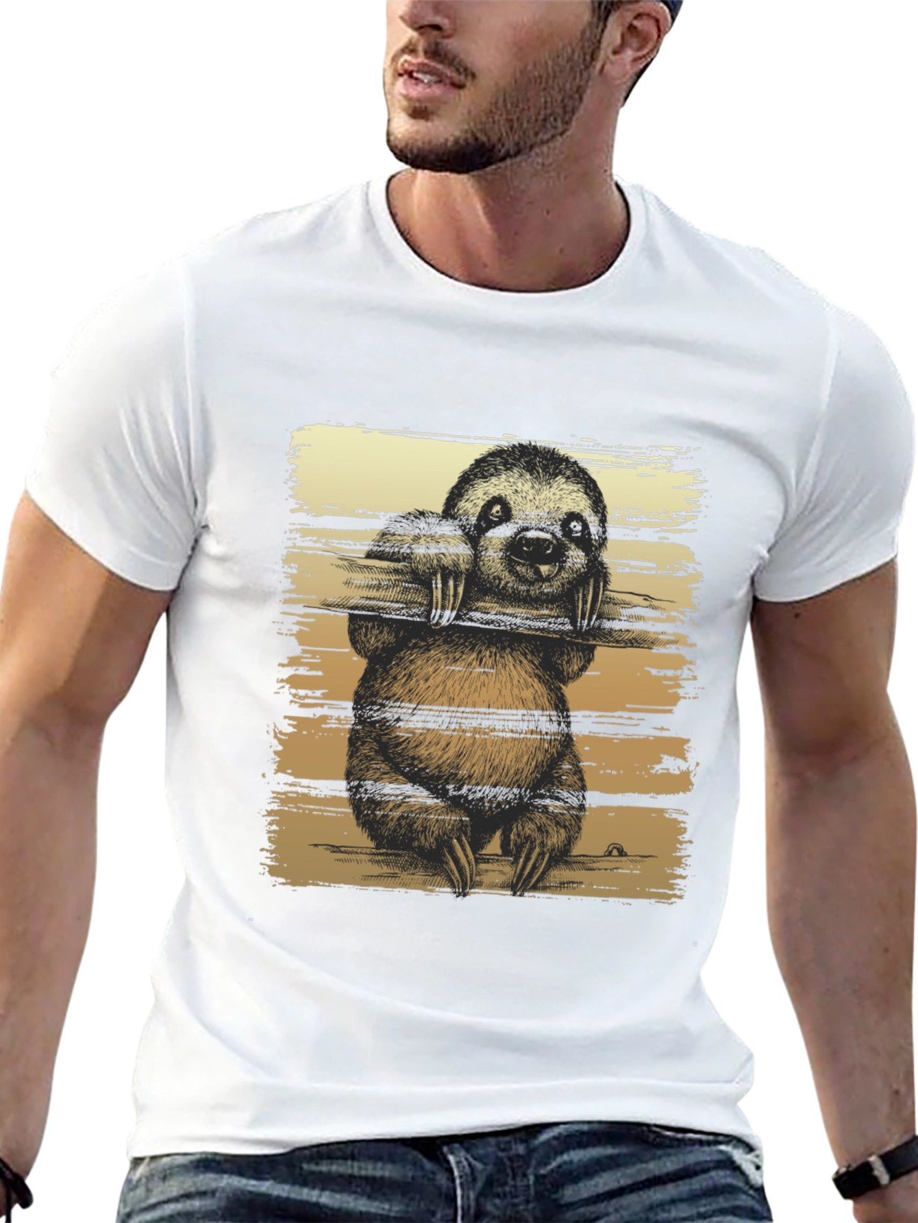 Sloth Graphic Print Mens Black T-Shirt