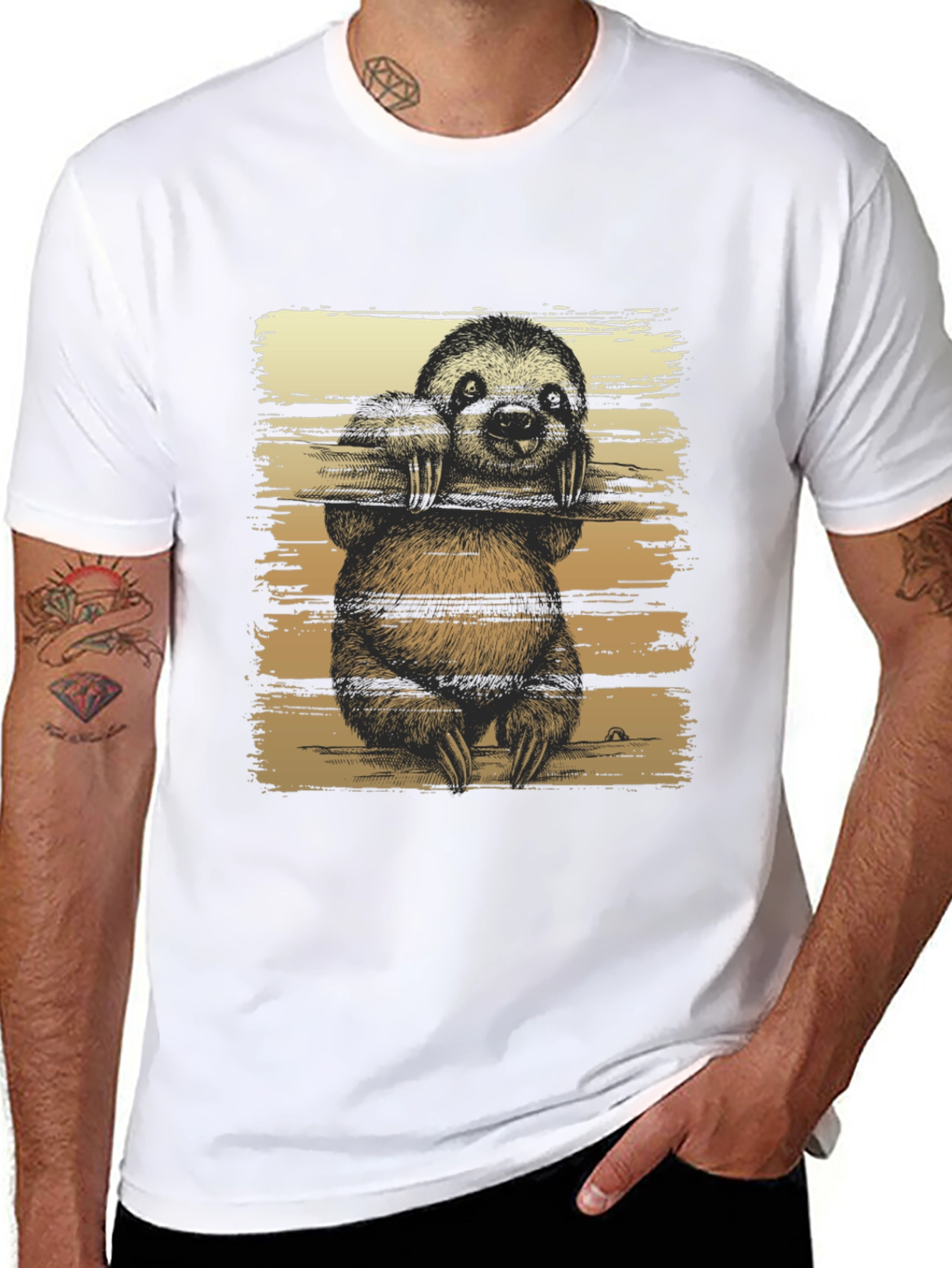 Sloth Graphic Print Mens Black T-Shirt