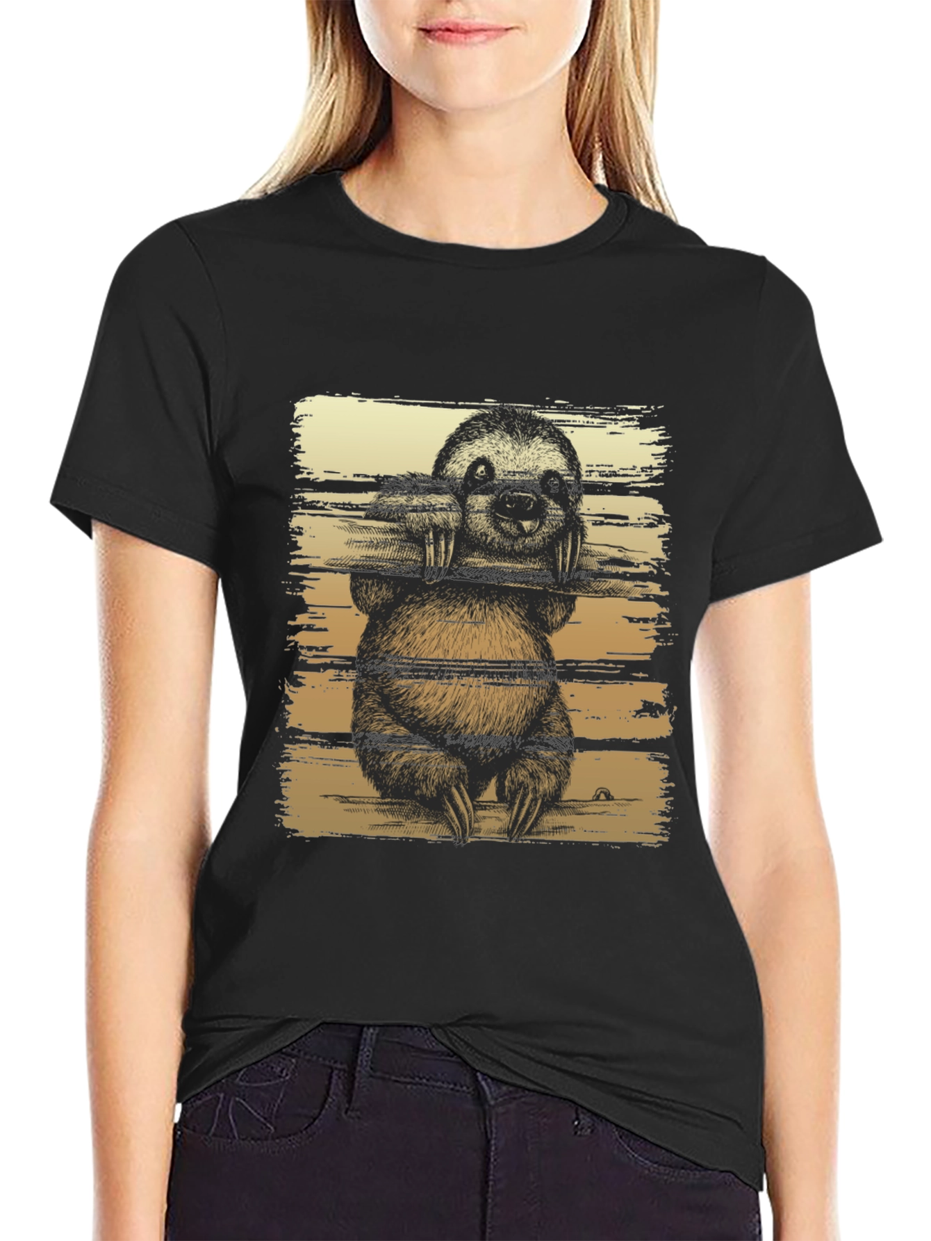 Sloth Graphic Print Mens Black T-Shirt