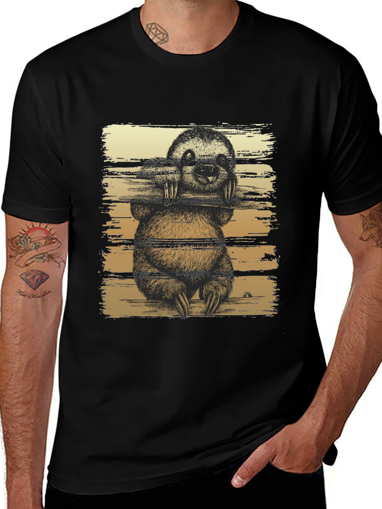 Sloth Graphic Print Mens Black T-Shirt