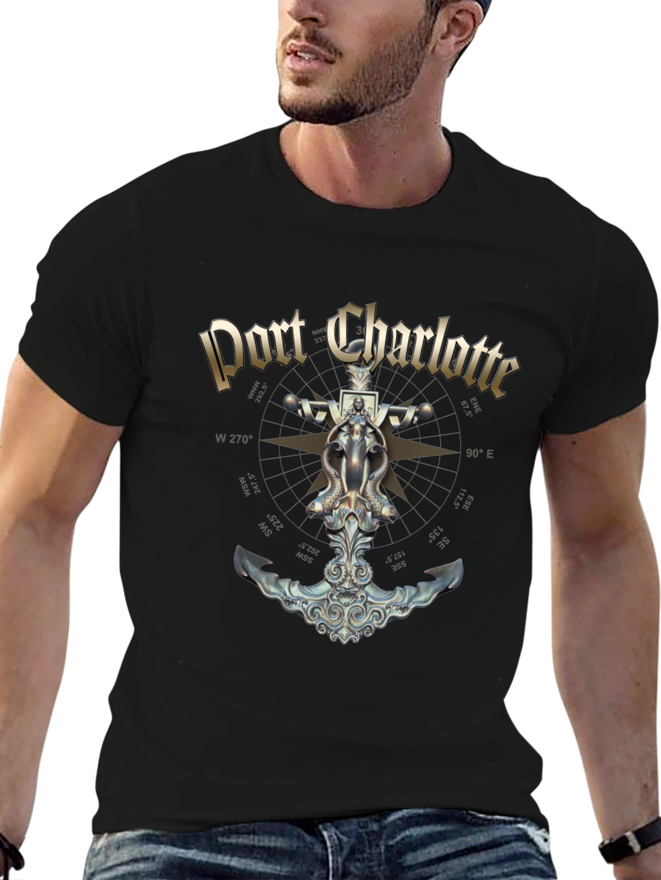 Port Charlotte Anchor Black T-Shirt
