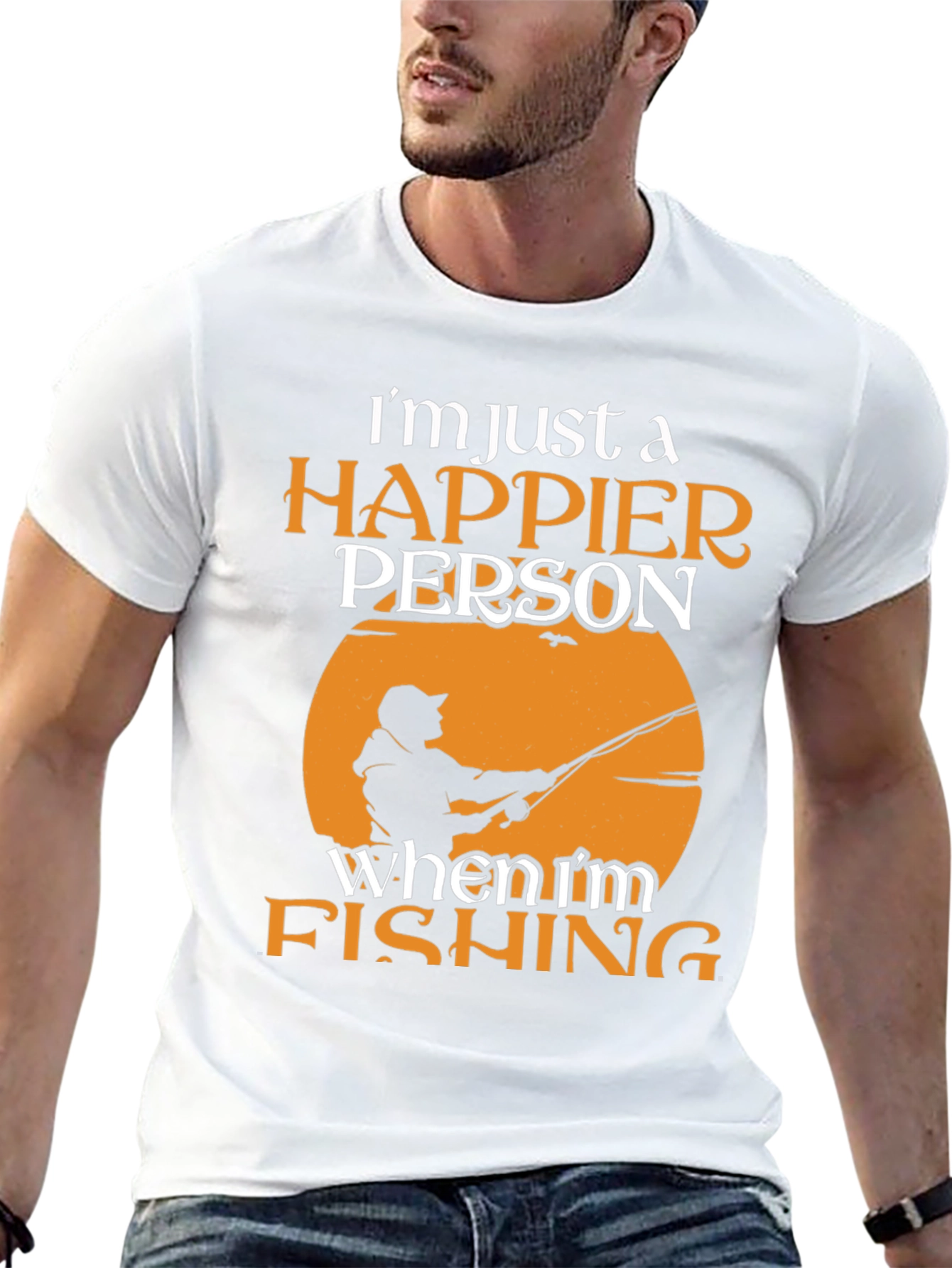 Happier Person Fishing Graphic Tee - Soft Cotton Blend