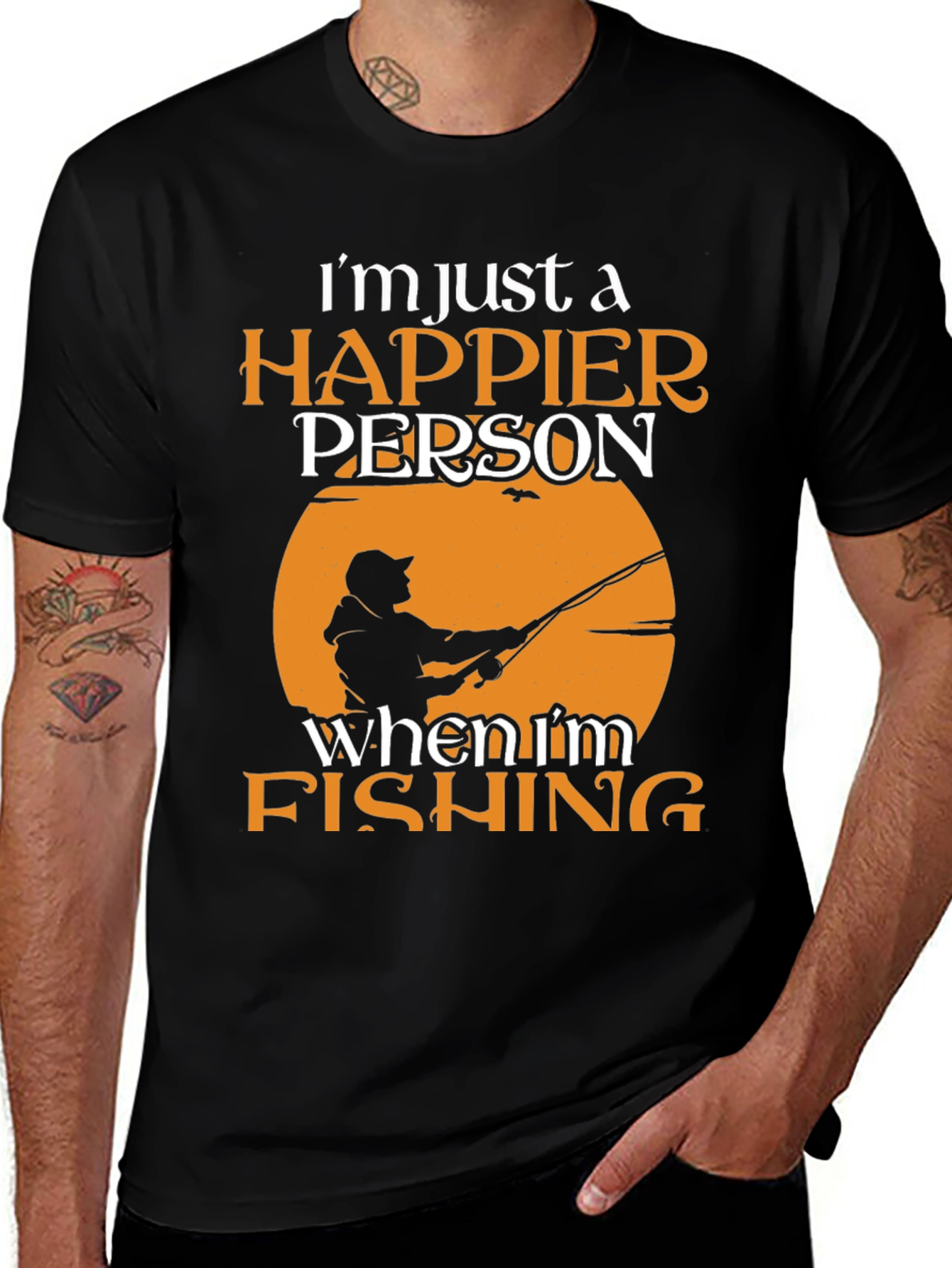 Happier Person Fishing Graphic Tee - Soft Cotton Blend