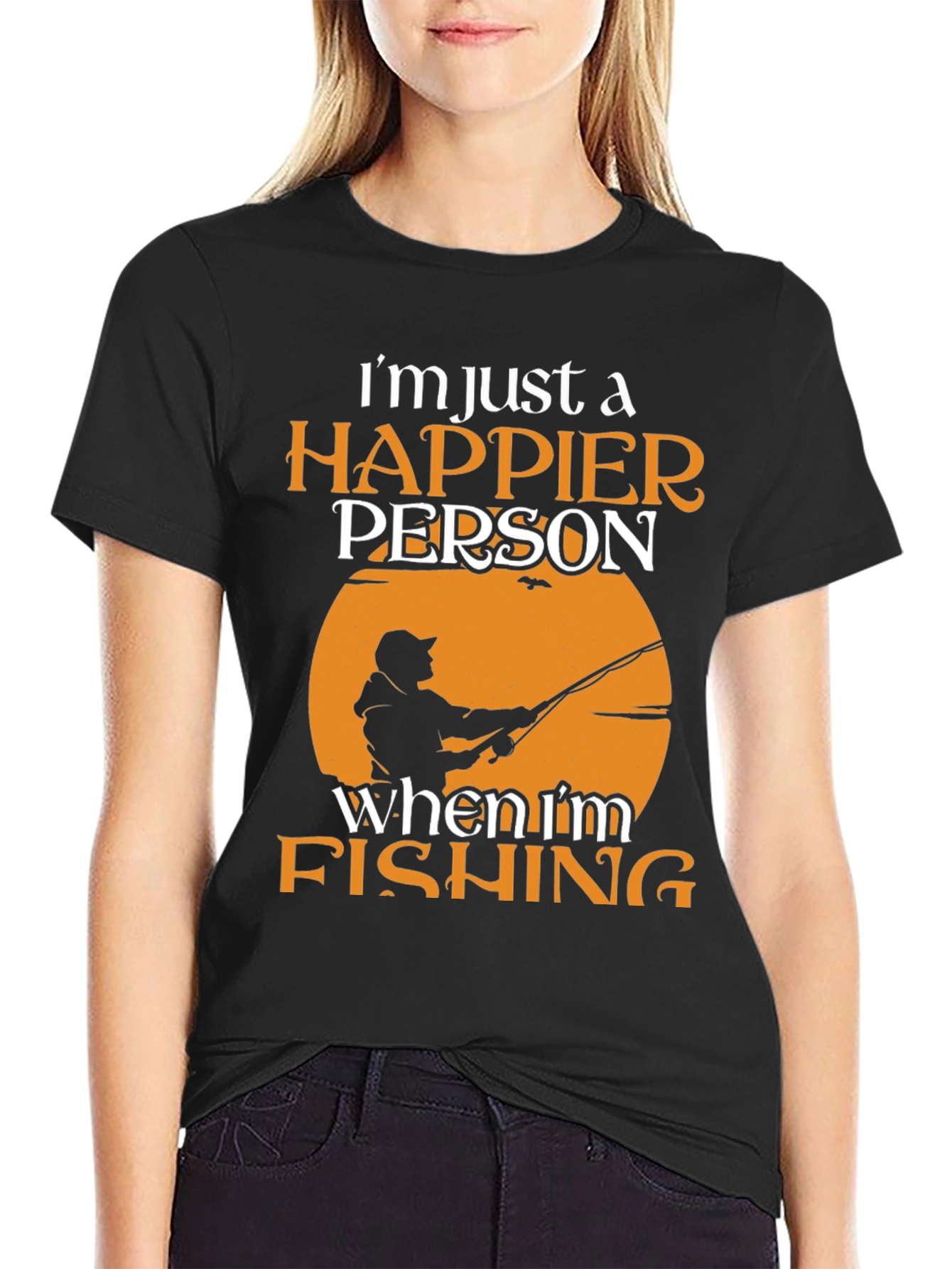 Happier Person Fishing Graphic Tee - Soft Cotton Blend