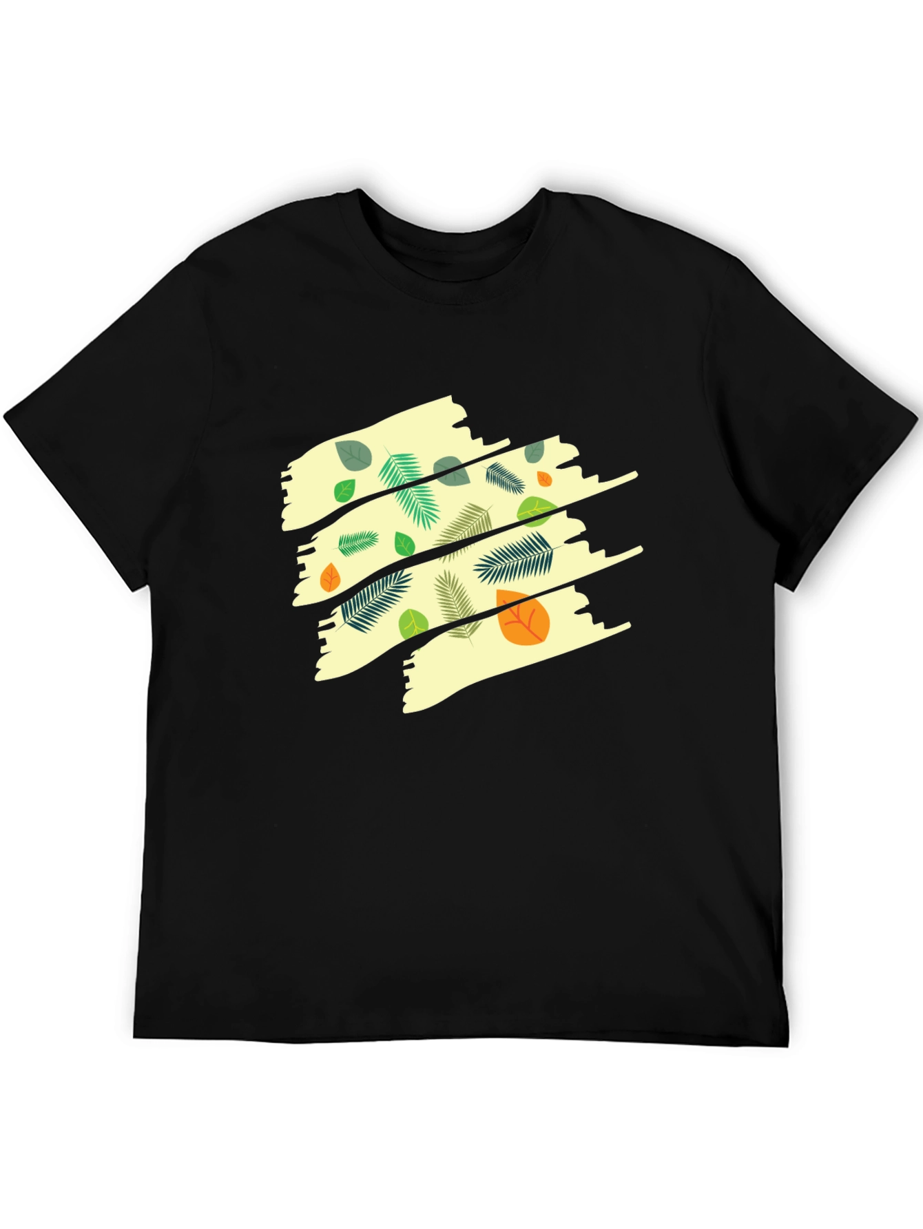 Leaf Print Mens Black T-Shirt