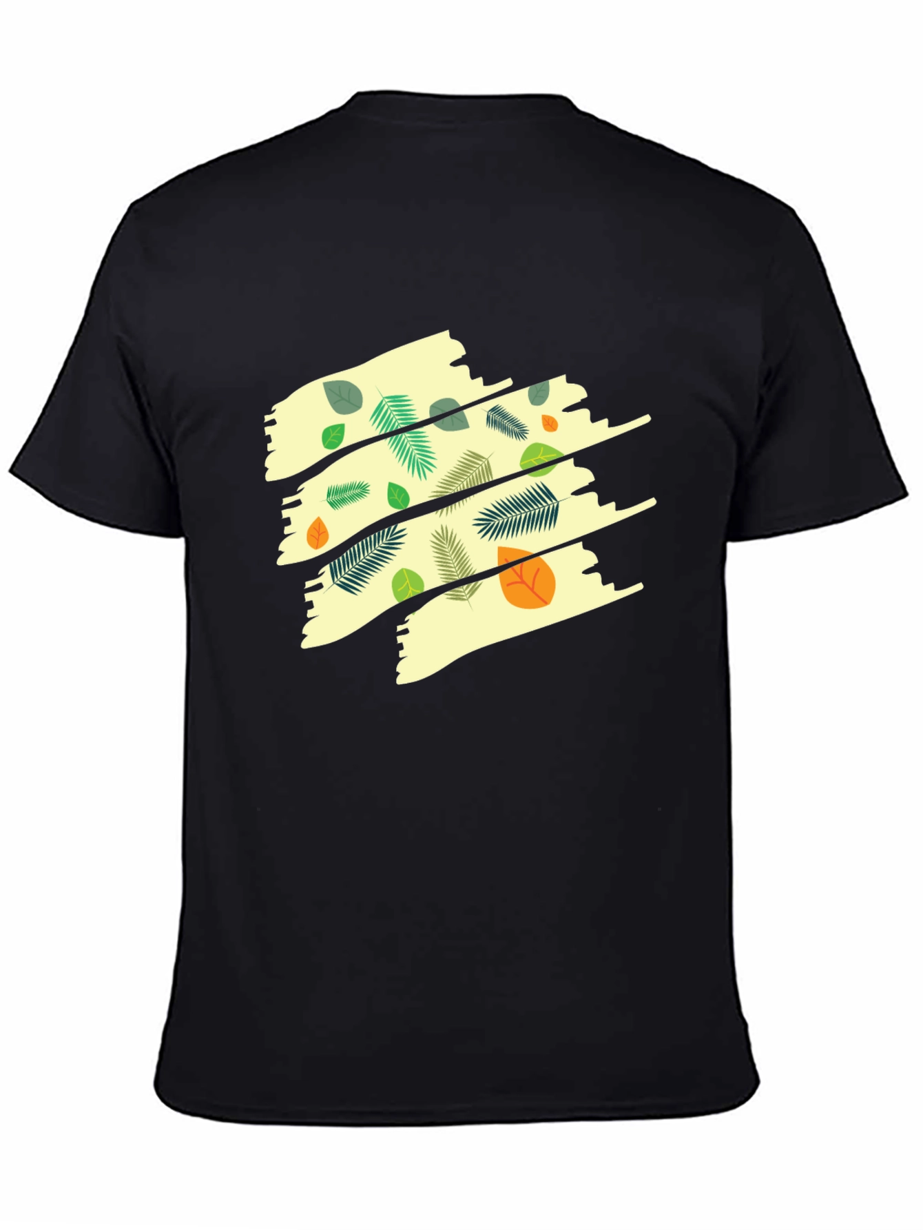 Leaf Print Mens Black T-Shirt