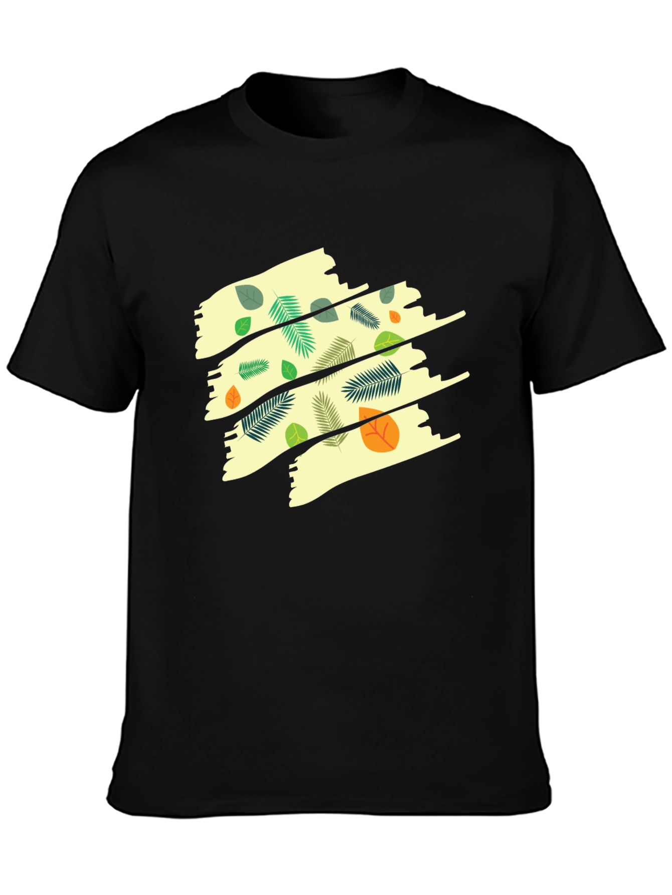 Leaf Print Mens Black T-Shirt