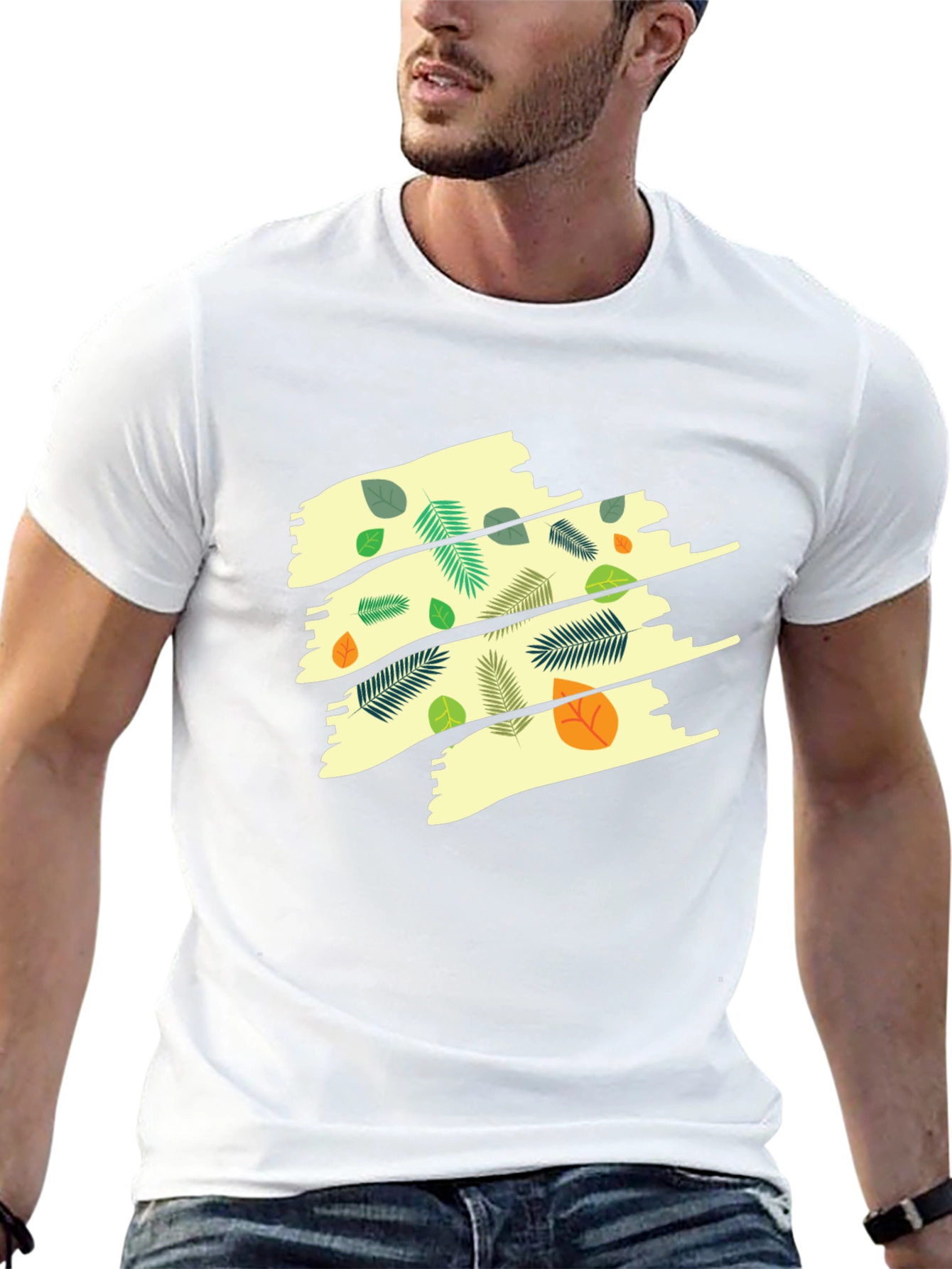 Leaf Print Mens Black T-Shirt