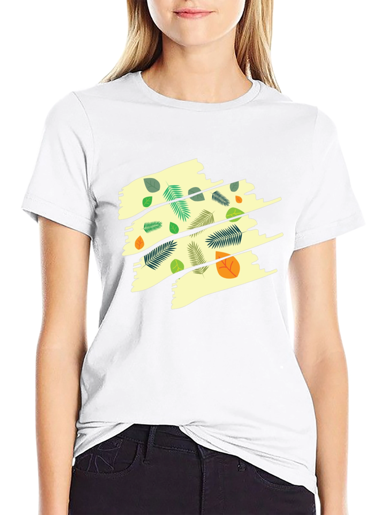 Leaf Print Mens Black T-Shirt