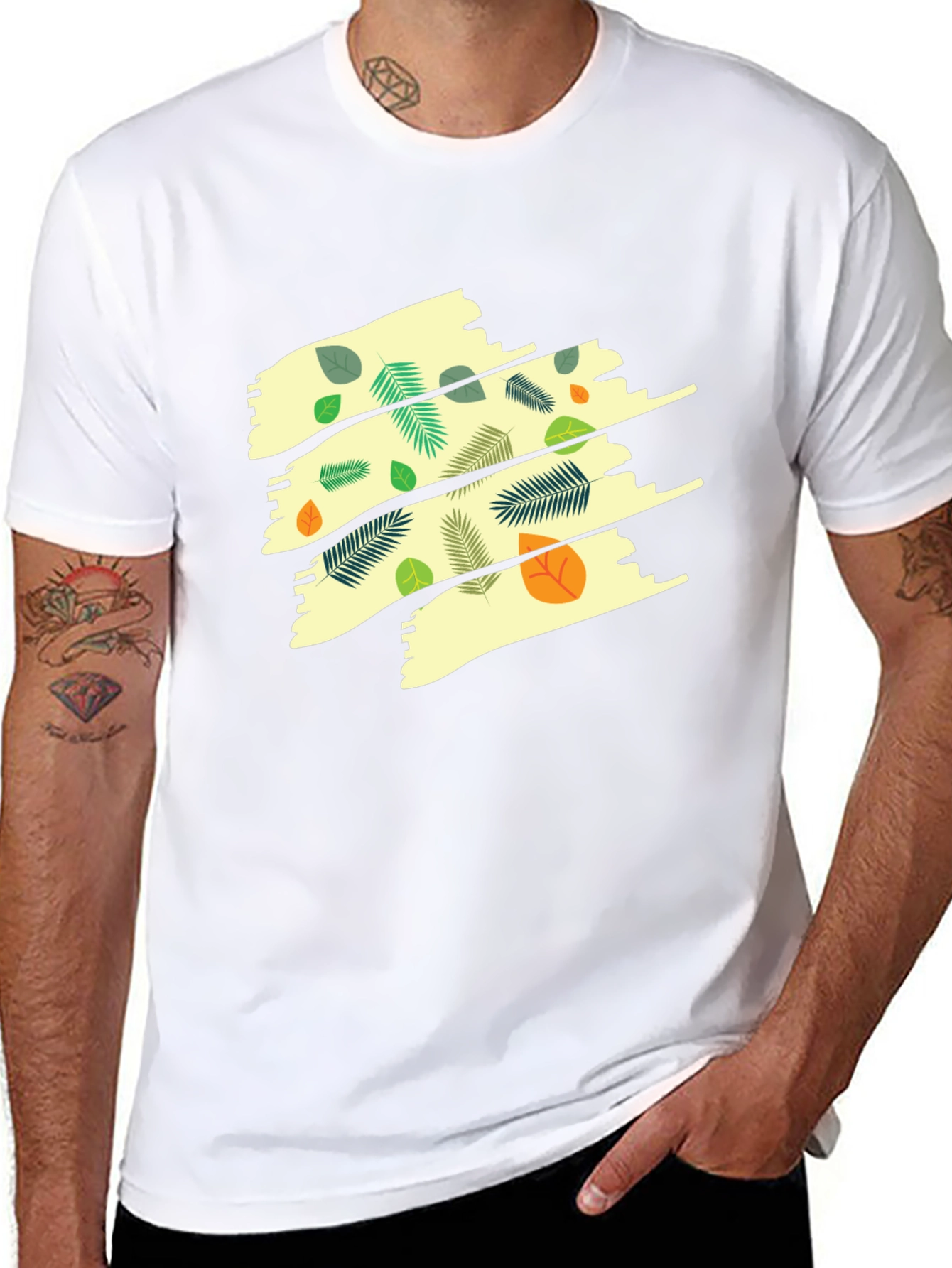 Leaf Print Mens Black T-Shirt