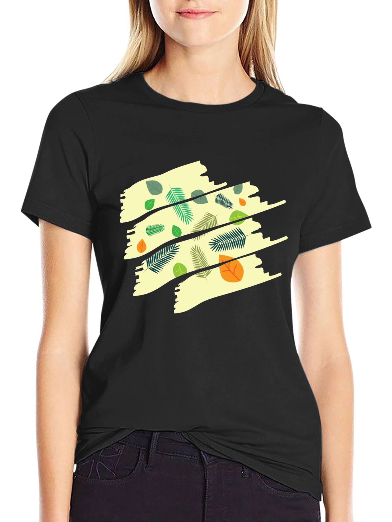 Leaf Print Mens Black T-Shirt