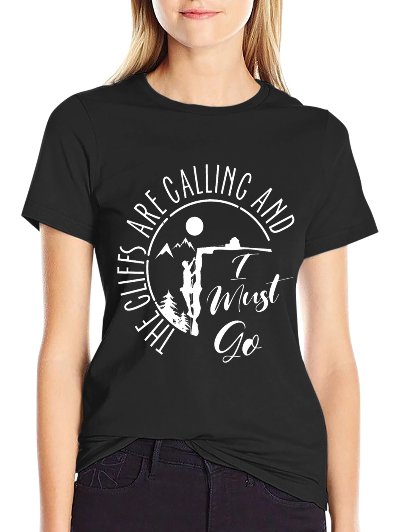 Cliffs Are Calling Graphic Tee - Black Cotton T-Shirt