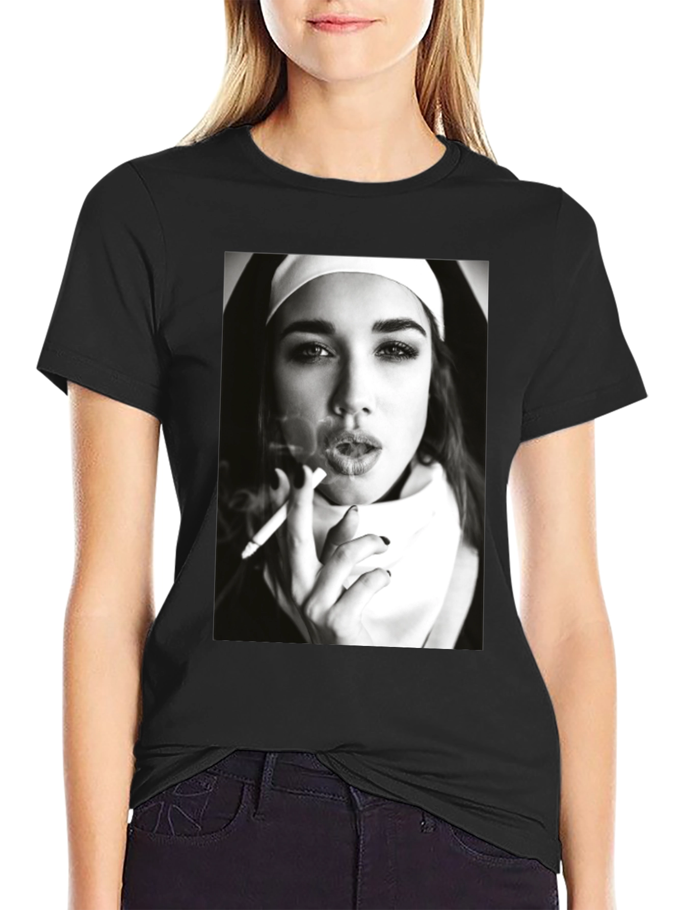 Nun Smoking Black T-Shirt