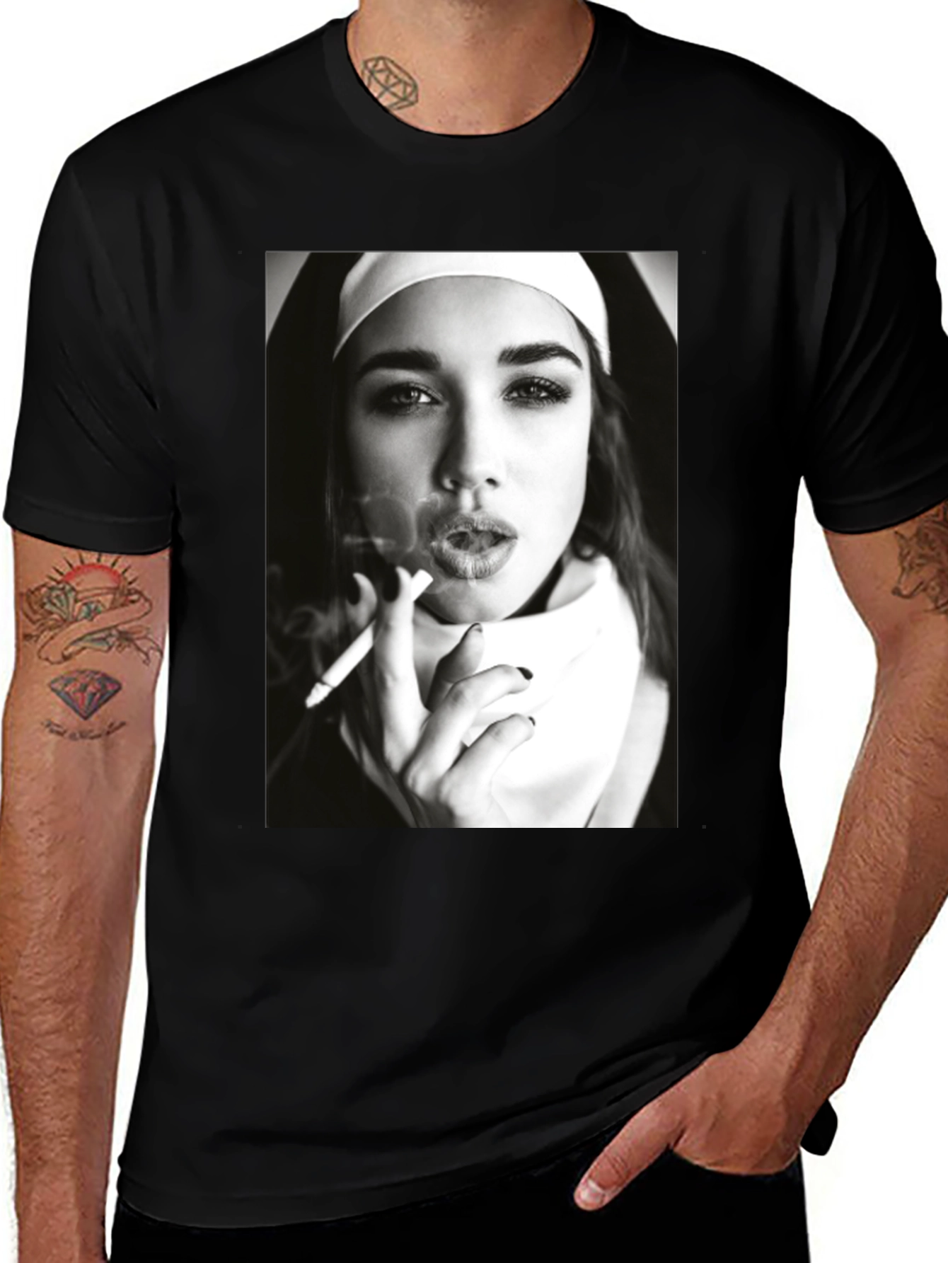Nun Smoking Black T-Shirt