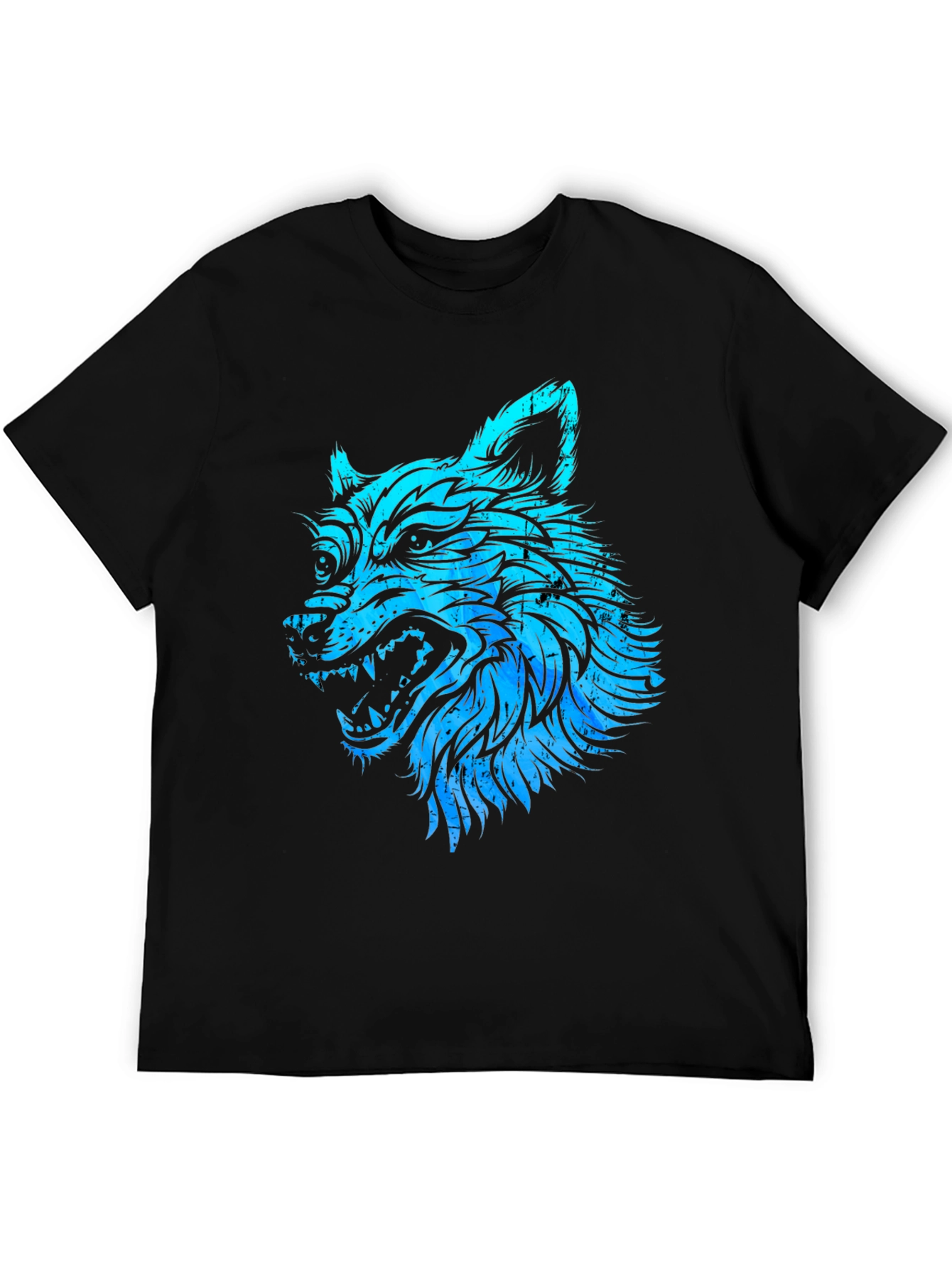 Blue Wolf Graphic Black T-Shirt - Mens Fashion