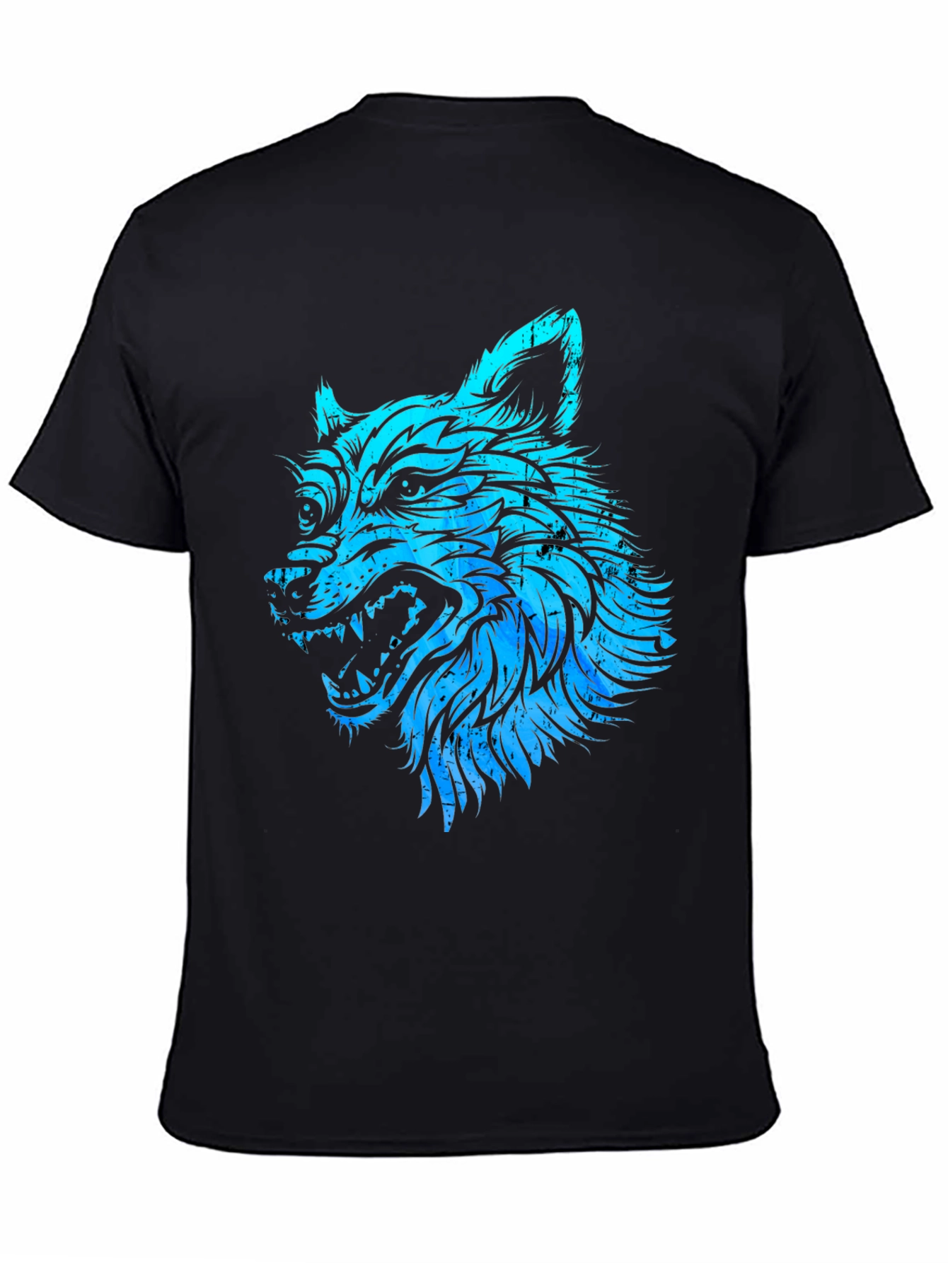Blue Wolf Graphic Black T-Shirt - Mens Fashion
