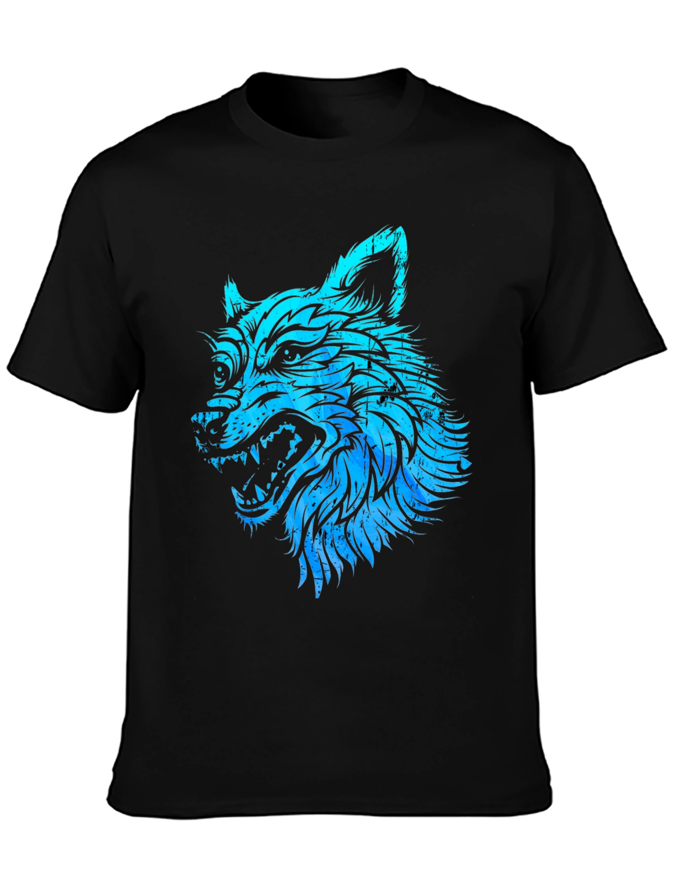 Blue Wolf Graphic Black T-Shirt - Mens Fashion