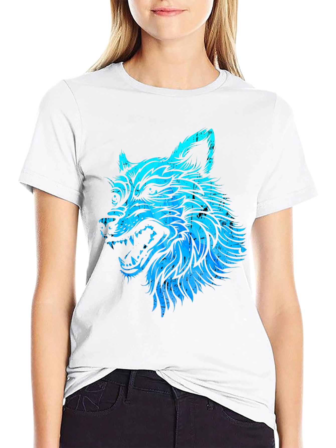Blue Wolf Graphic Black T-Shirt - Mens Fashion