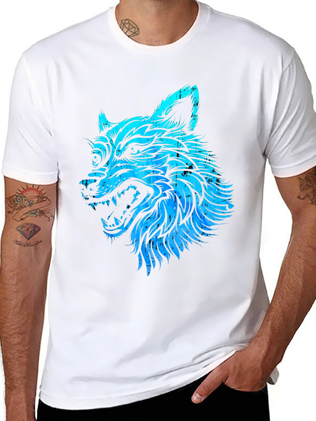 Blue Wolf Graphic Black T-Shirt - Mens Fashion