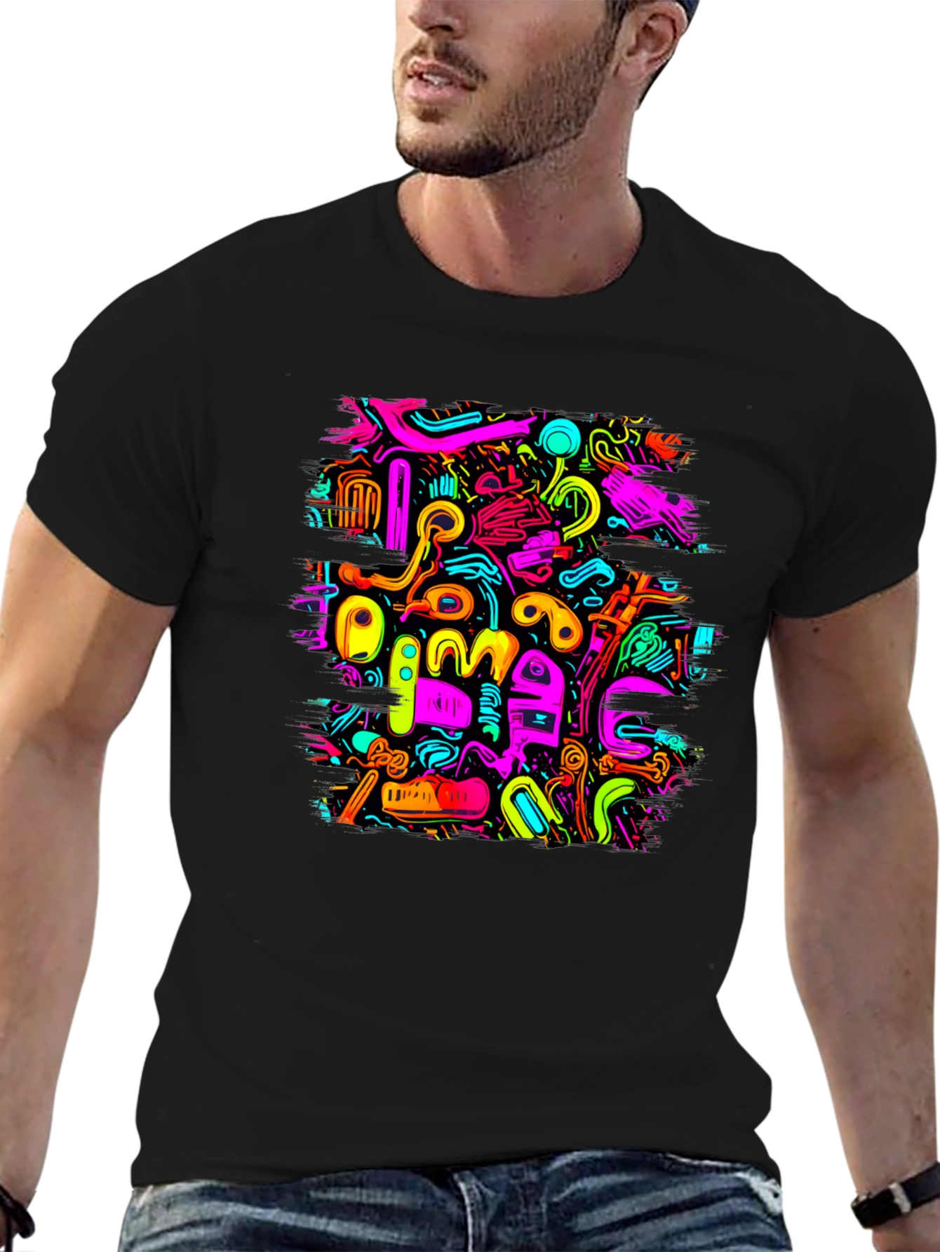 Abstract Art Graphic Print Black T-Shirt